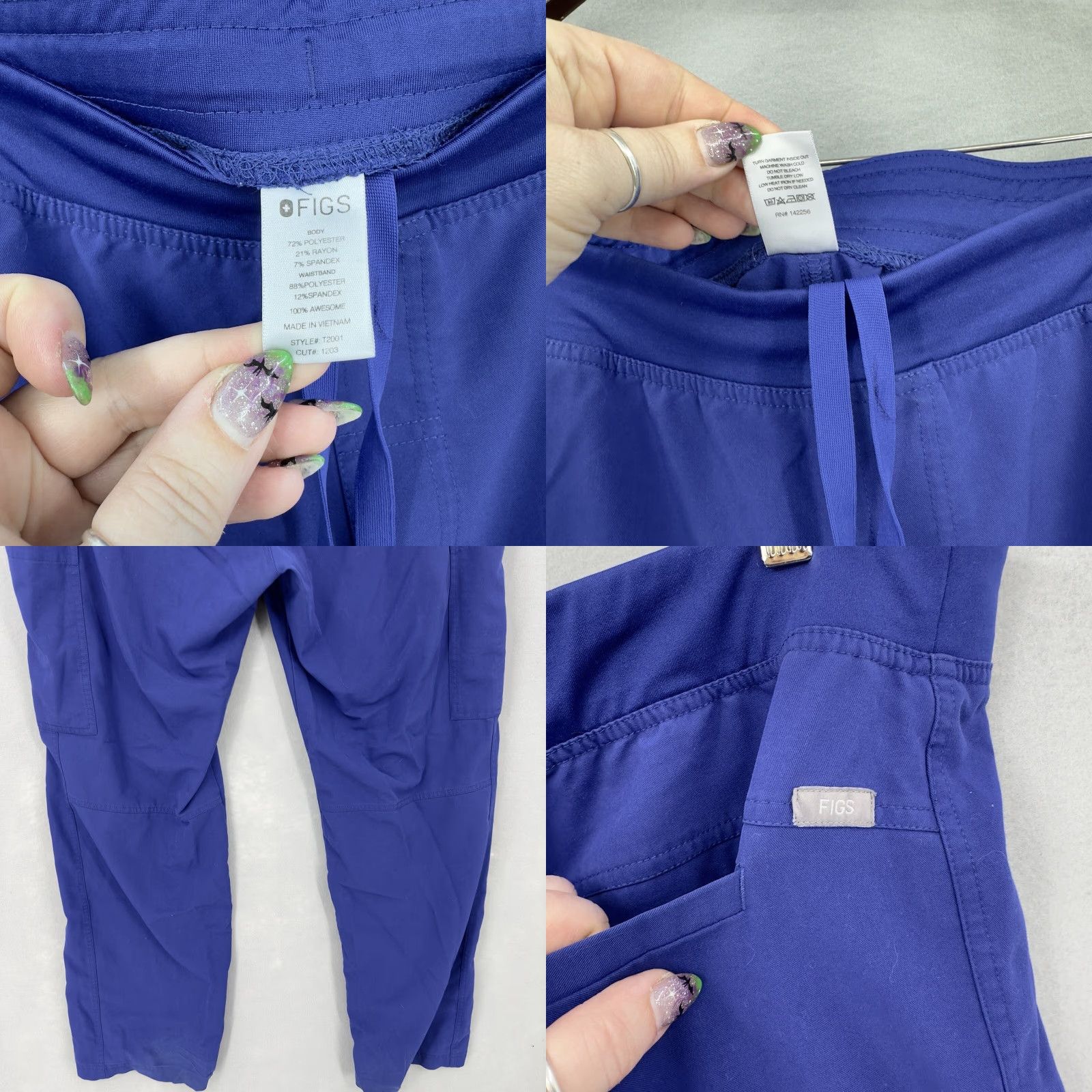 Vintage FIGS Scrub Pants Mens 2XL Technical Collection Cargo Axim Pull On Nurse Blue Pants Mens 2XL Blue FIGS Medical Solid Polyester Size US 39 - 8 Thumbnail