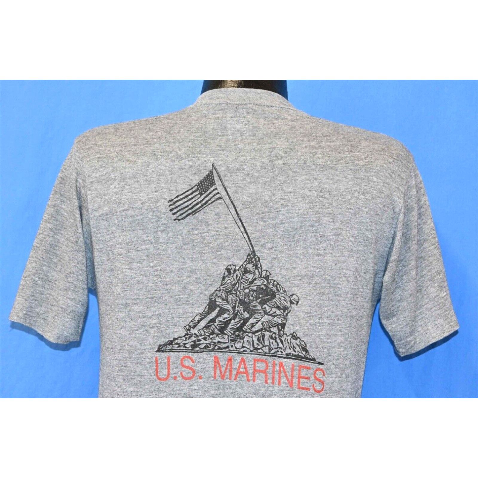 image of Jerzees Vintage 80's Us Marines Semper Fi Logo Iwo Jima Rayon Tri Blend 2 Sided T-Shirt M in White 