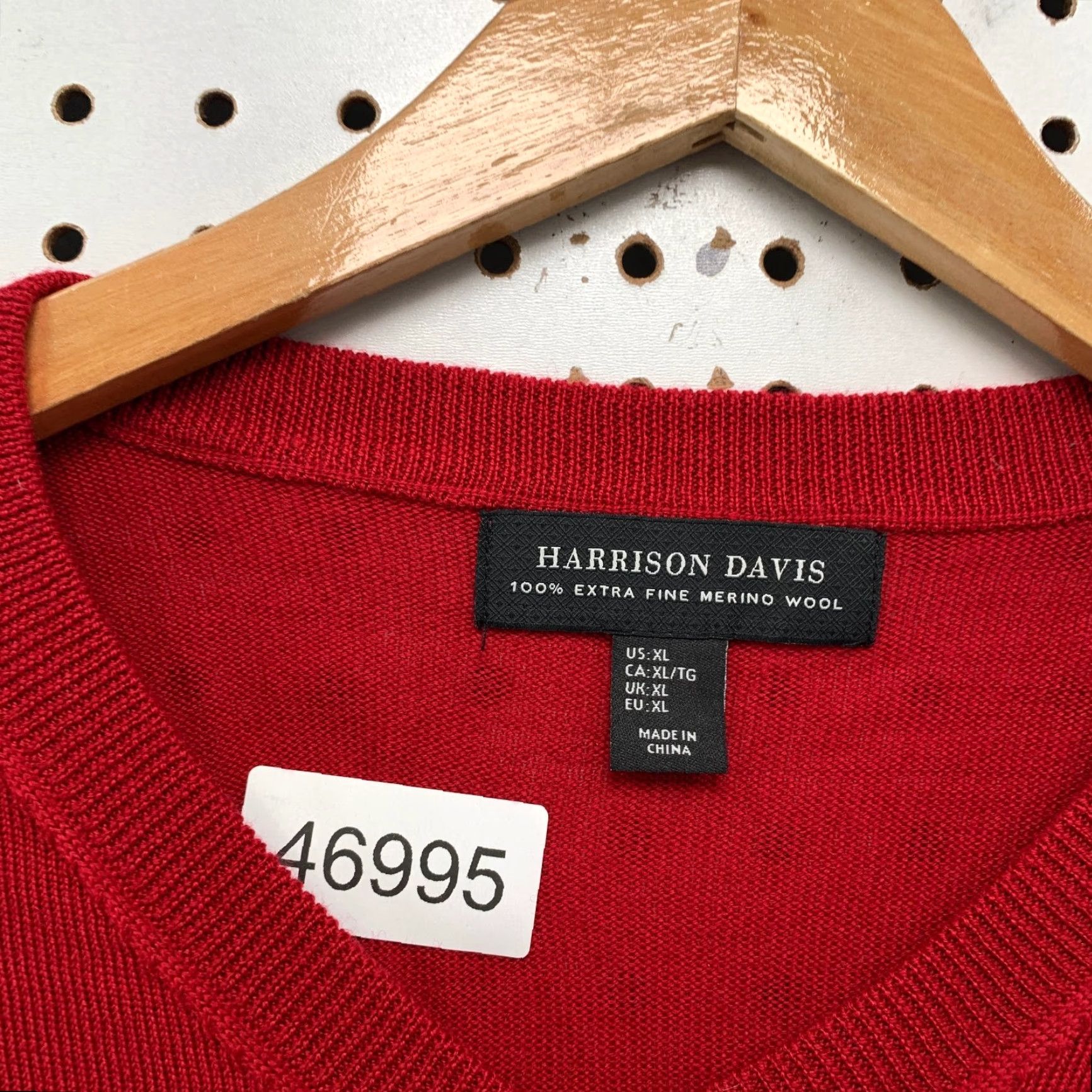 Vintage Harrison Davis Merino Wool Sweater Mens XL Red Lightweight V Neck Long Sleeve Size US XL / EU 56 / 4 - 3 Thumbnail