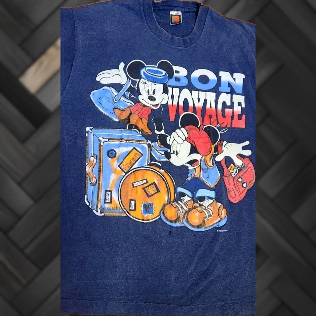 Mickey Unlimited VINTAGE Mickey Unlimited T-Shirt Bon Voyage Men's One Size Disney Unlimited Cartoon 90s VTintage USA made Size US L / EU 52-54 / 3 - 1 Thumbnail