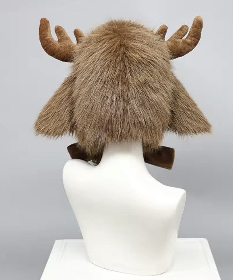 Japanese Brand Animal Elk Antler Hooded Winter Fur Hat Size ONE SIZE - 4 Thumbnail