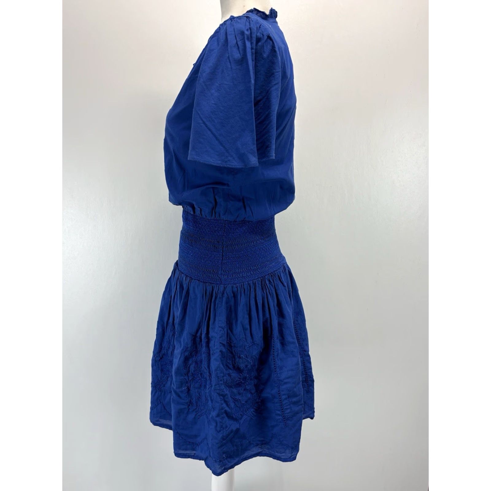 Ralph Lauren NEW Lauren Ralph Lauren Blouson Dress 00 Blue Short Sleeve Smocked Waist Womens Size 24" / US 00 / IT 34 - 2 Thumbnail