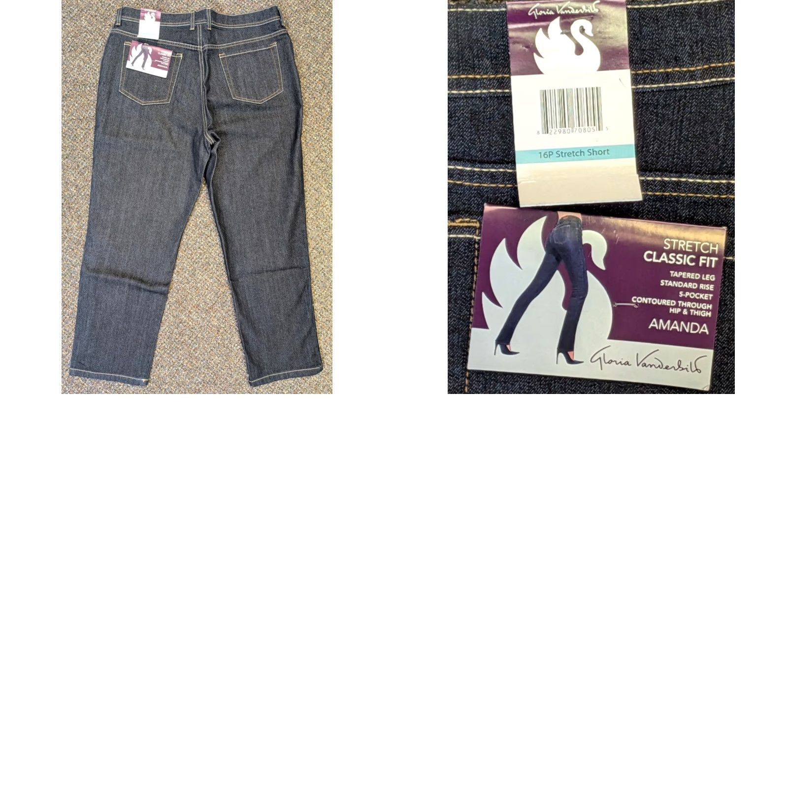 Gloria Vanderbilt Gloria Vanderbilt Amanda Classic Fit 16P Petite Stretch Jeans Womens Denim Tapered 5-Pocket Indigo NWT Size 38" / US 16 / IT 52 - 8 Thumbnail