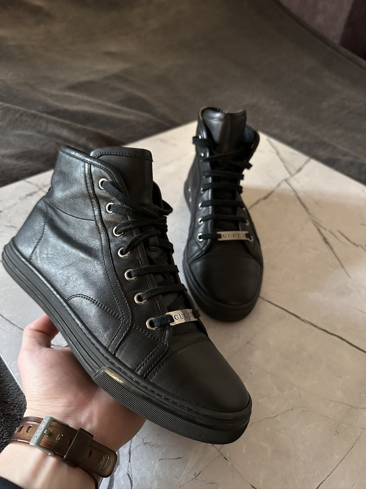 Gucci Men’s Black Leather Sneakers 423299 - Size 38 EU Rare