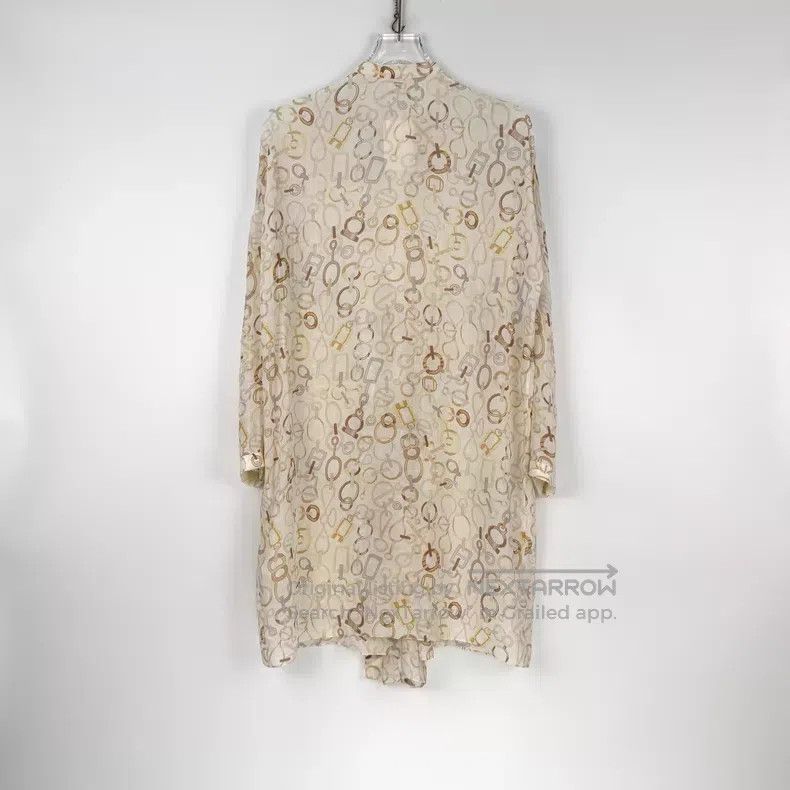 Hermes Hermes Beige Full Logo Mulberry Silk Shirt Dress Size XS / US 0-2 / IT 36-38 - 4 Thumbnail