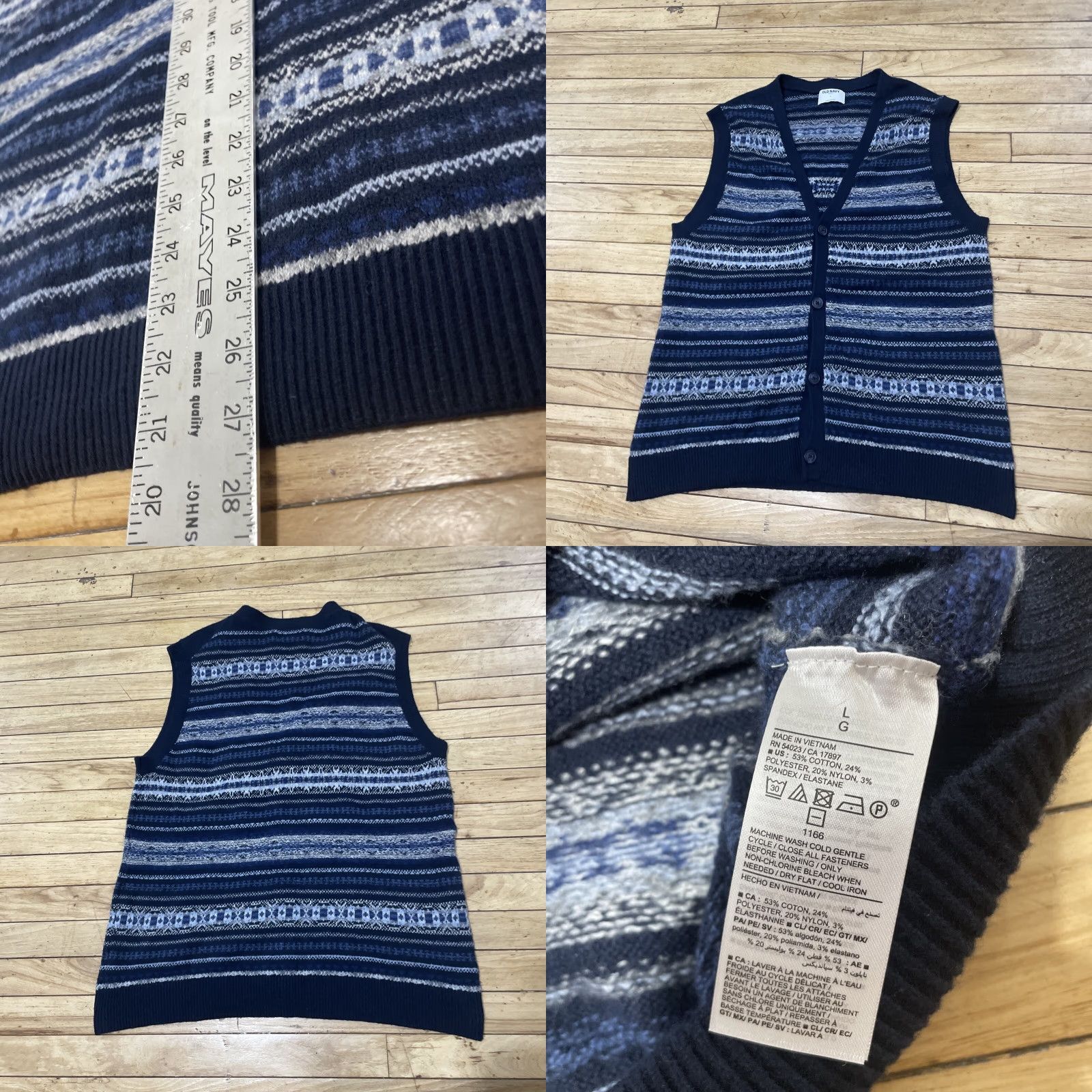 Old Navy Old Navy Sosoft Sweater Men L Blue Stripe Preppy Academia Knit Cardigan Vest 42" Size US L / EU 52-54 / 3 - 9 Thumbnail