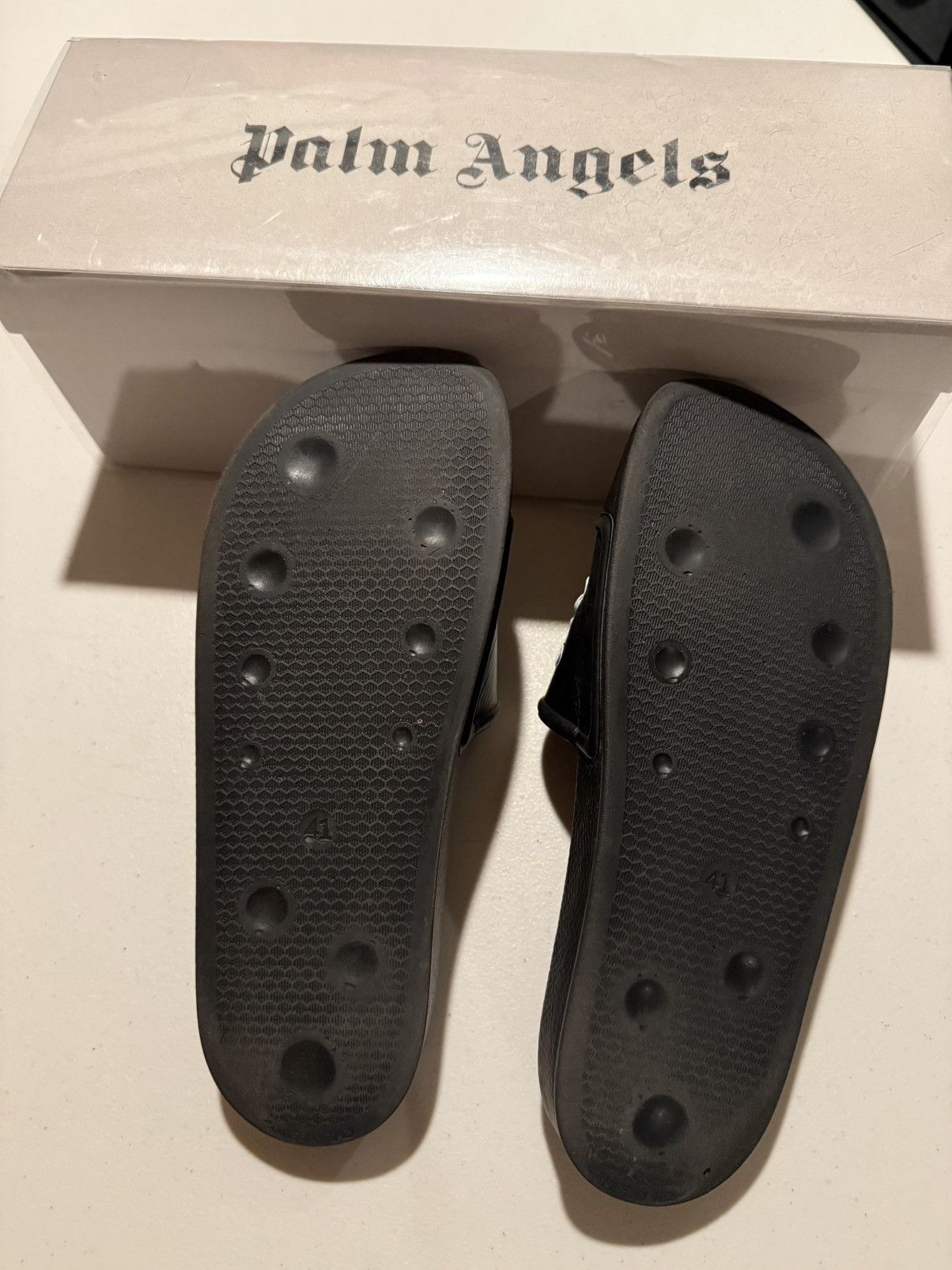 Palm Angels white on black slides | palm angels Size US 8 / EU 41 - 3 Thumbnail