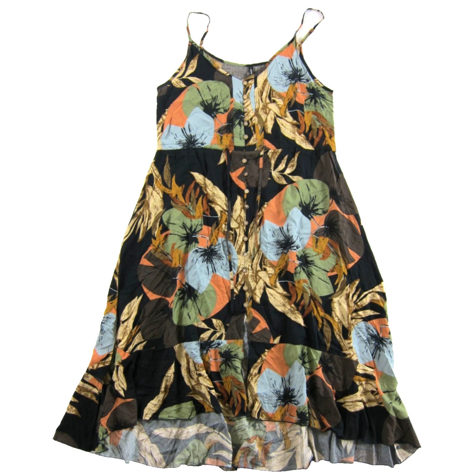 Vintage BROVAVE Maxi Dress Sundress Floral 100% Rayon L Green Black Blue V-Neck Sleeveless Sun Dress L Womens Size L / US 10 / IT 46 - 2 Thumbnail