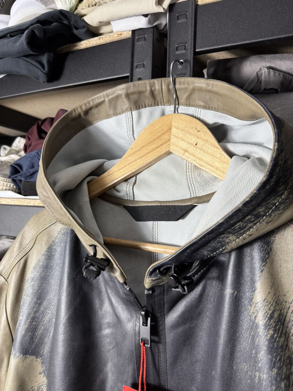 Diesel Diesel Leather Jacket Camo Print Hooded Sheepskin Full Zip Size US XXL / EU 58 / 5 - 8 Thumbnail