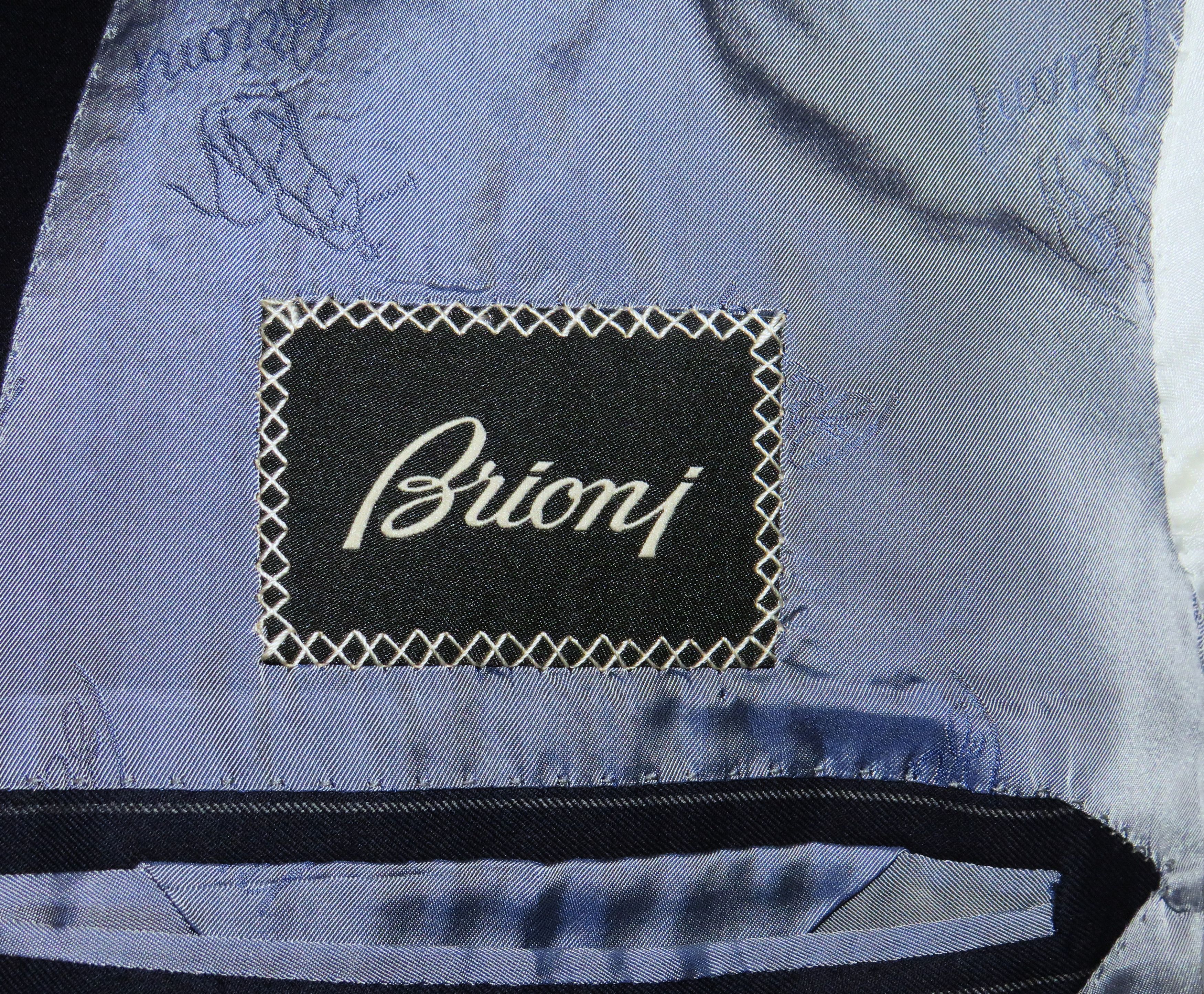 Brioni Super 160 Nomentano Custom Navy Stripe Two Button Suit 42L Size 42L - 21 Thumbnail