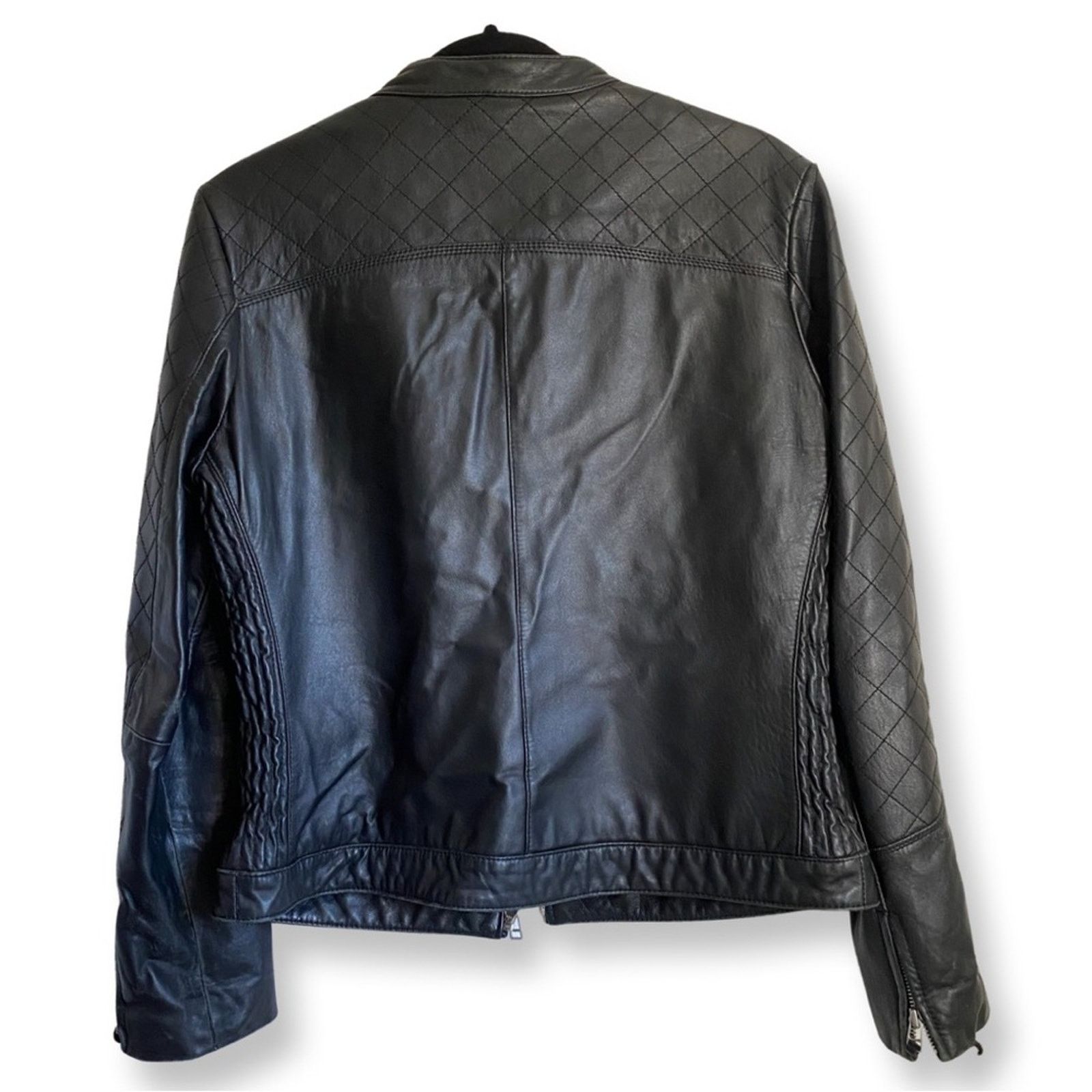 Other Vintage Moda International Black Leather Motorcycle Jacket Size L / US 10 / IT 46 - 2 Thumbnail