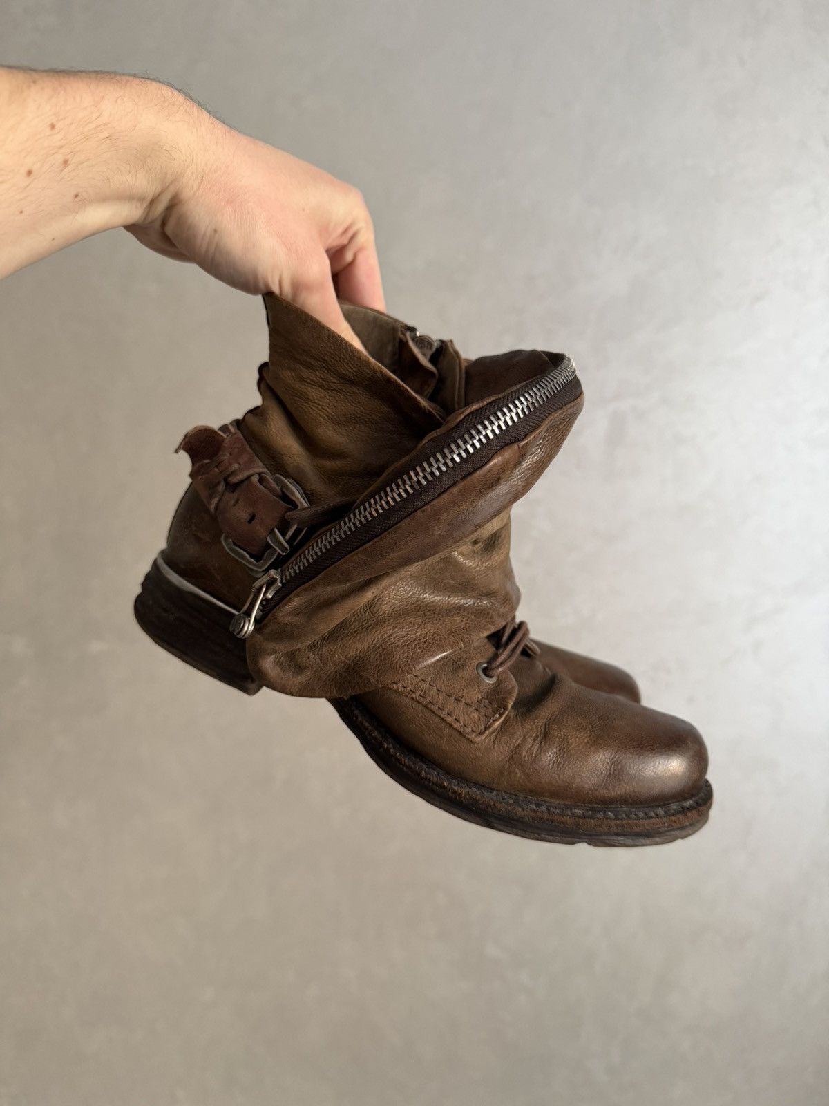 A.S.98 Vintage Italian AS 98 Rick Owens Style Leather Biker Boots Size US 7 / IT 37 - 3 Thumbnail