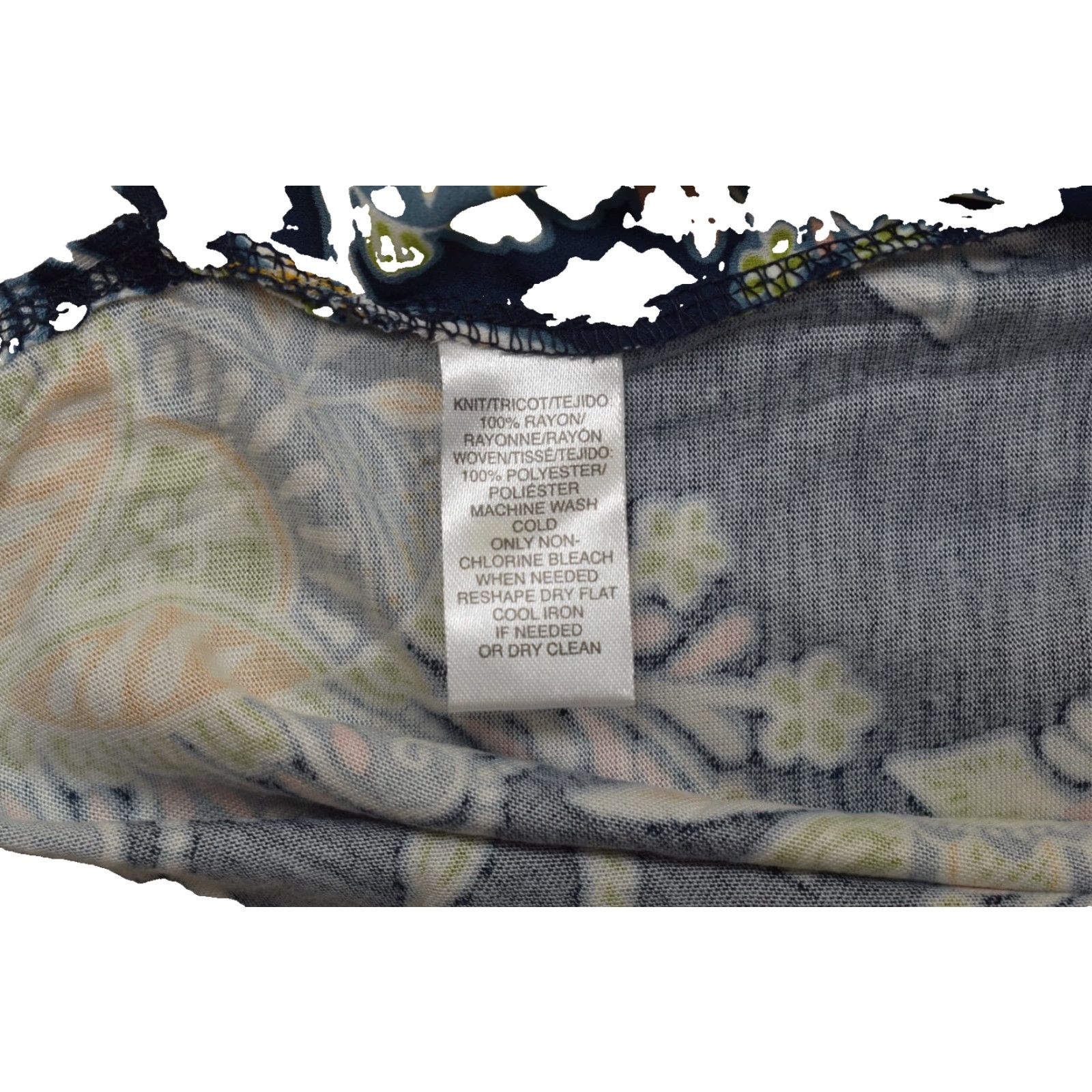 Loft LOFT Navy Paisley Floral Knit Rayon Blend V-Neck Short Sleeve Blouse, M, Women, Regular, Blue, Casual, Pullover, Basic Shirt Size 32" / US 10 / IT 46 - 8 Thumbnail