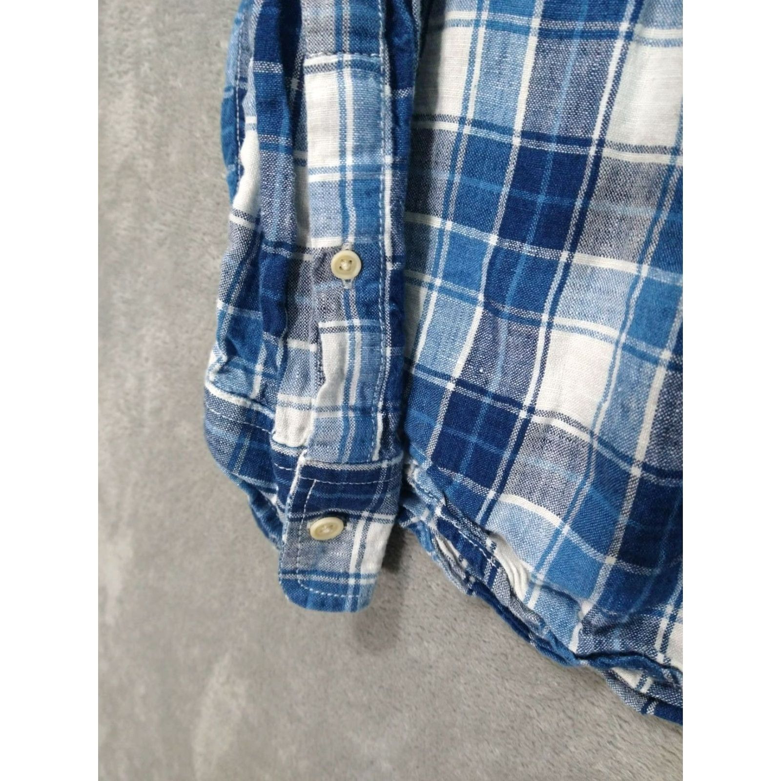 Lucky Brand Lucky Brand Shirt Mens Large Blue Plaid Linen California Fit Button Up Long Sleeve Collared - Navy/Blue - Casual Workwear Mens Size US L / EU 52-54 / 3 - 3 Thumbnail