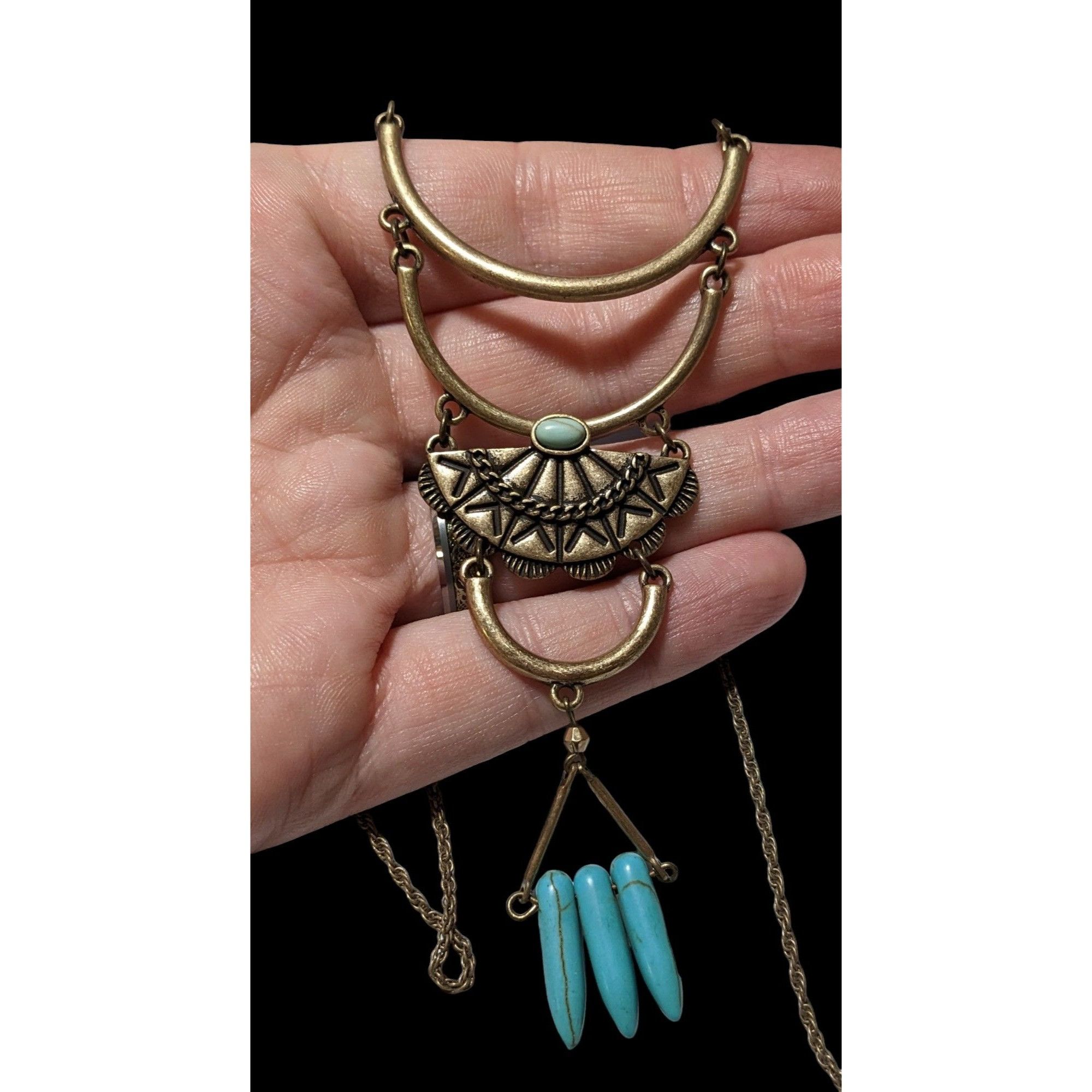 Other Southwestern Turquoise And Gold Pendant Necklace Size ONE SIZE - 2 Thumbnail