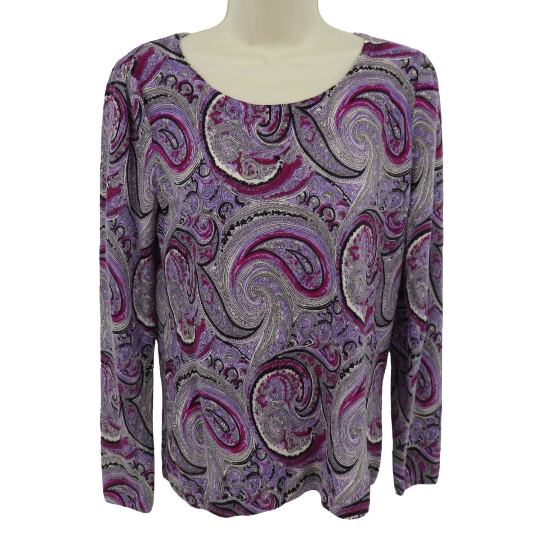Talbots Talbots Women Medium Merino Wool Purple Paisley Tight-Knit Sweater Size M / US 6-8 / IT 42-44 - 2 Thumbnail