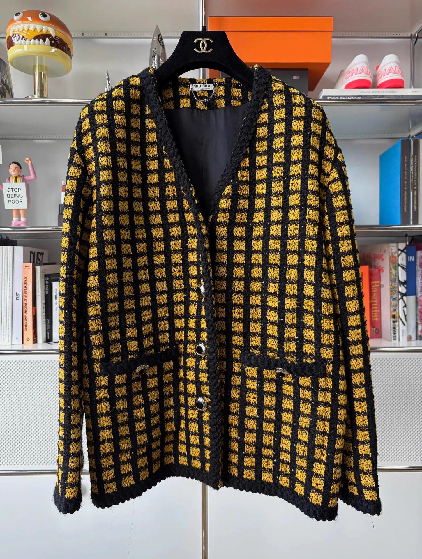 Miu Miu MIU MIU sequin yellow black check oversized knit IT38 Size XS / US 0-2 / IT 36-38 - 3 Thumbnail