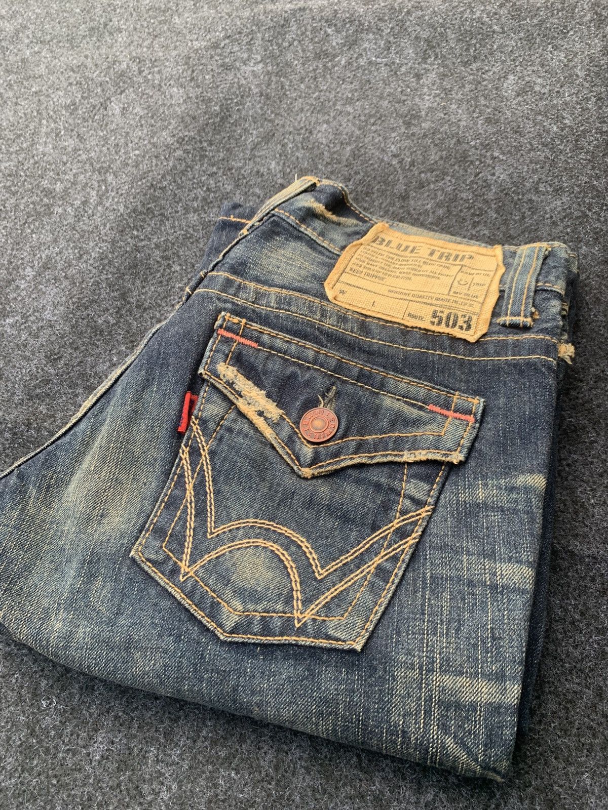 Edwin Vintage Edwin 503 Blue Trip Sun Faded Flare Jeans Y2K. Size US 30 / EU 46 - 12 Thumbnail