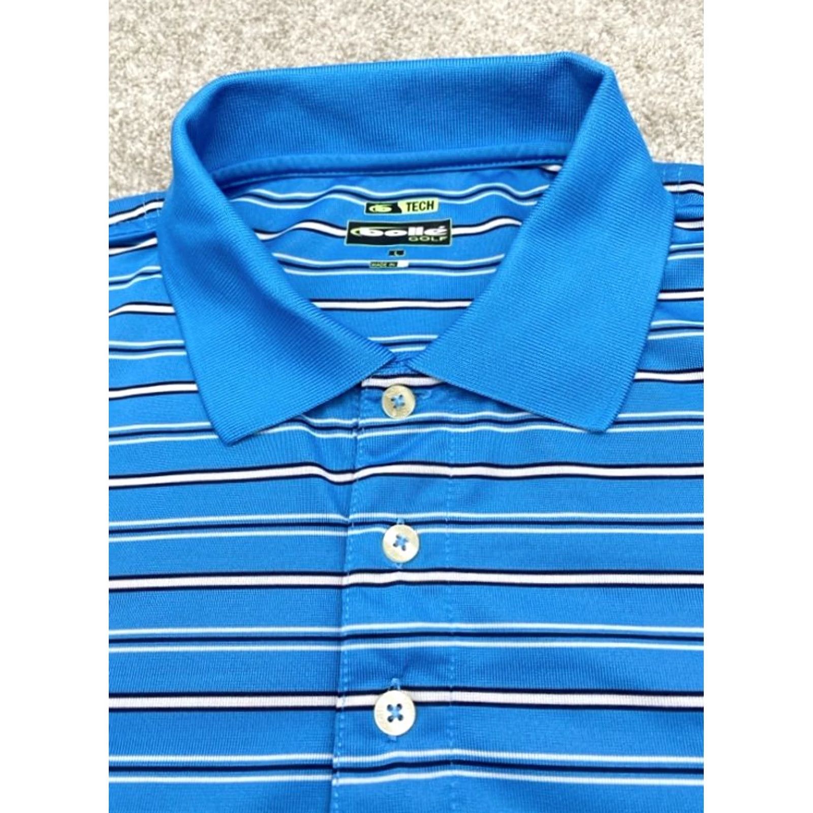 Vintage Bollé Golf Tech Polo Shirt Men’s L Blue White Striped 5250 Nike Style Polo Size US L / EU 52-54 / 3 - 2 Thumbnail