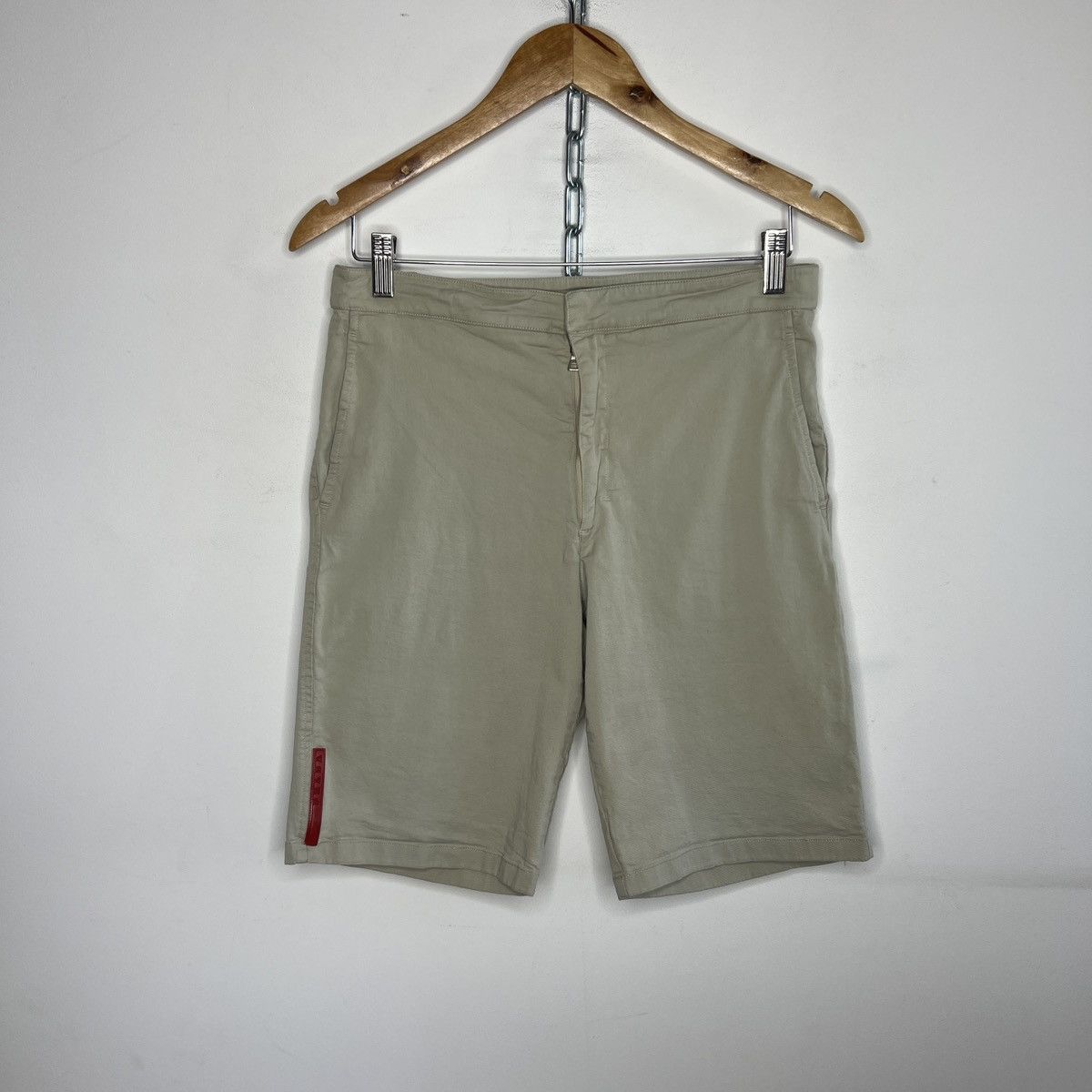 Prada Prada Shorts Bermuda Denim Jeans Red Logo Stripe Beige Size US 32 / EU 48 - 1 Thumbnail