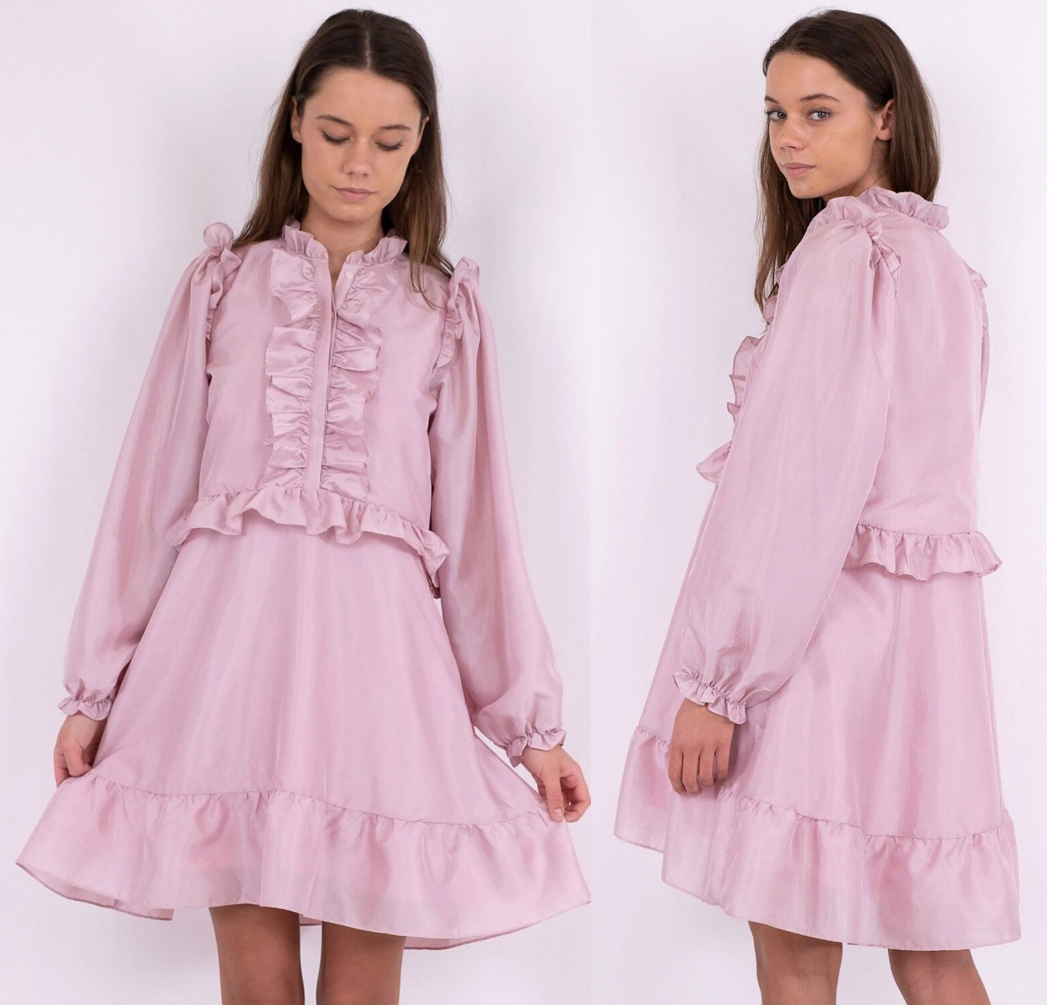 Vintage Neo Noir Zinka ruffle Kawai mini dress in pink rose S Size S / US 4 / IT 40 - 4 Thumbnail