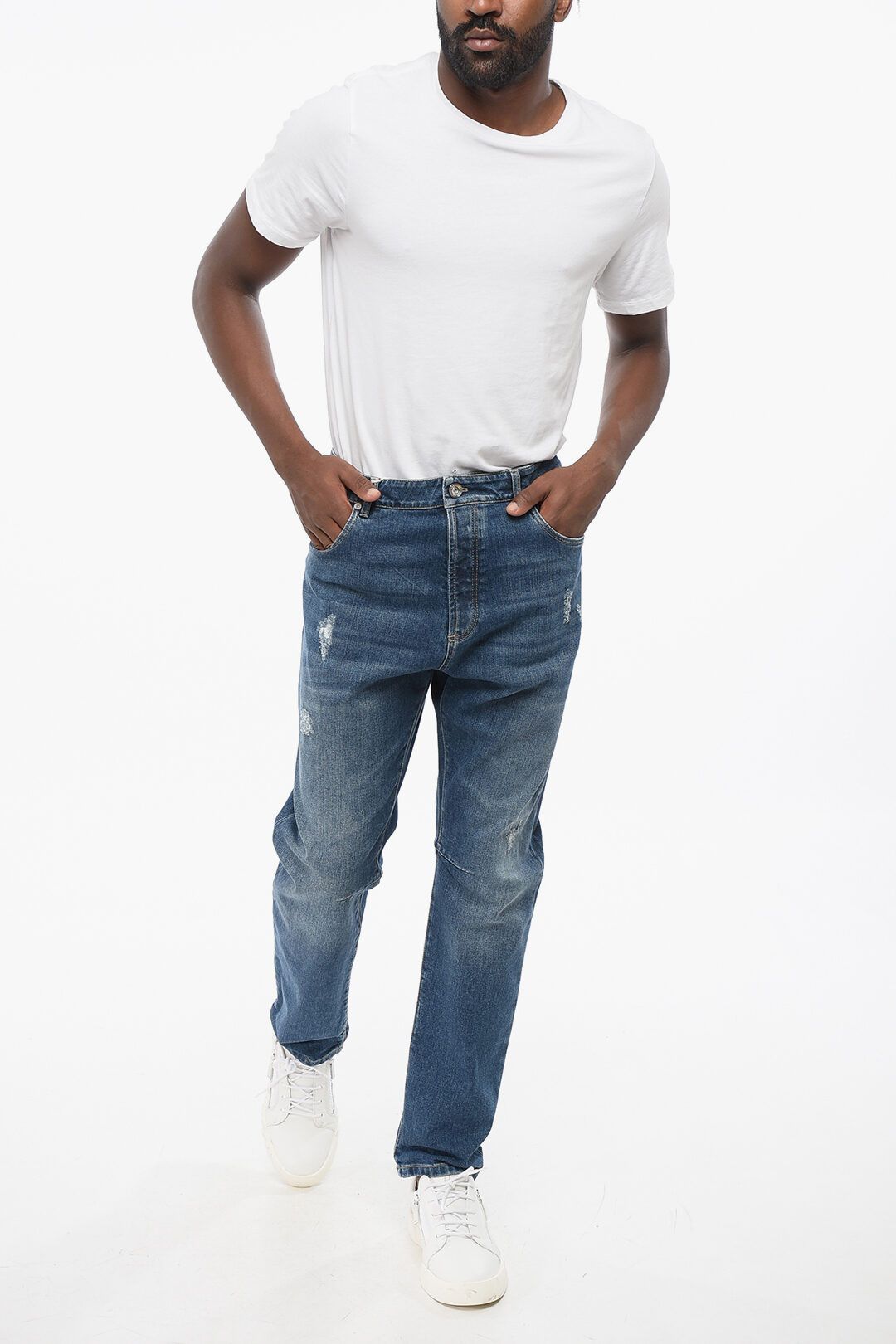 Brunello Cucinelli og1mm0725 Distressed Detailed Slim Fit Denim in Blue Size US 40 / EU 56 - 3 Thumbnail