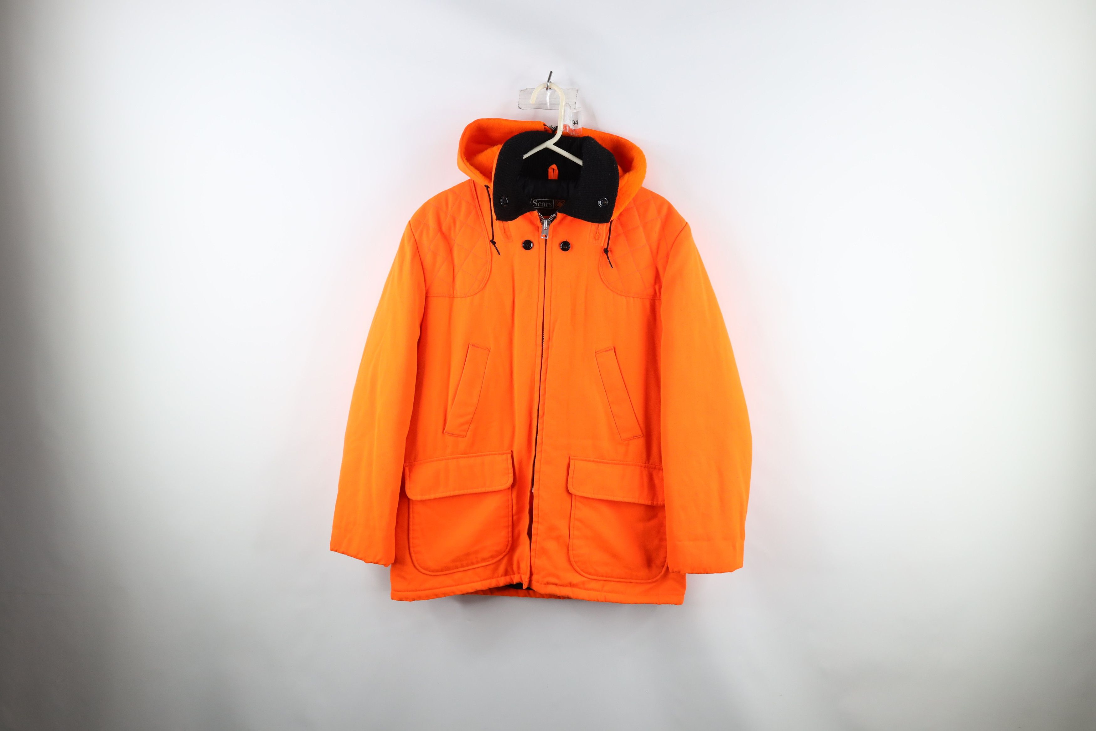 Vintage 70s Quilt Lined Hooded Shooting Hunting Jacket Blaze