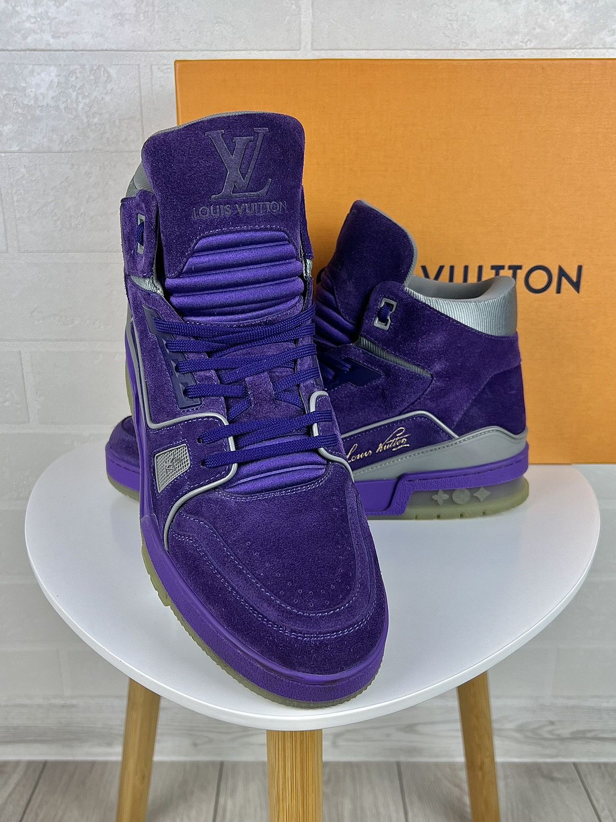 LOUIS VUITTON Sneakers Suede Purple High Top Trainers Men’s