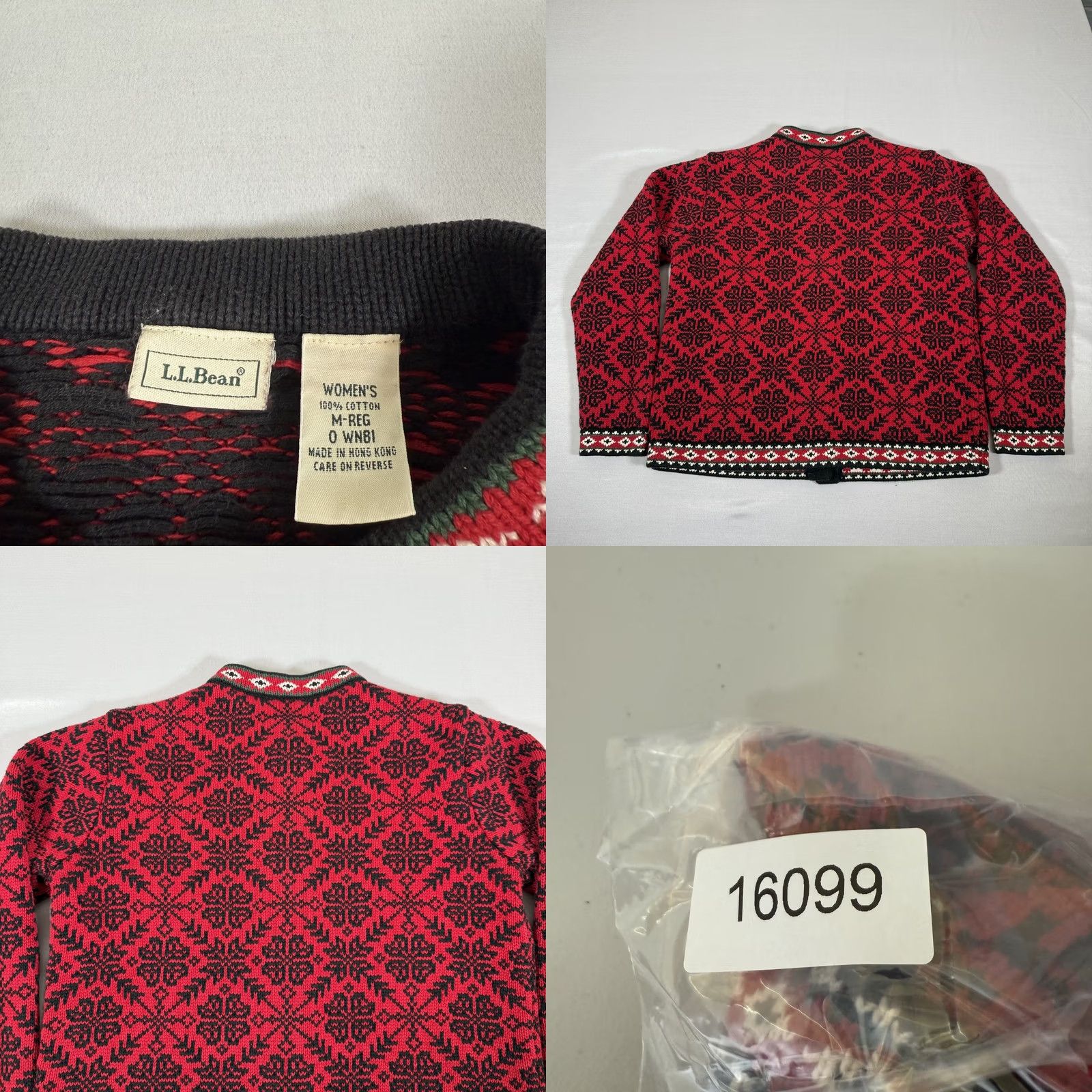 Vintage L.L.Bean Sweater Cardigan Women M Red Fair Isle Knit Cotton Button Up Crew Neck Holiday Ski Winter - Mens/Womens? Size M / US 6-8 / IT 42-44 - 8 Thumbnail