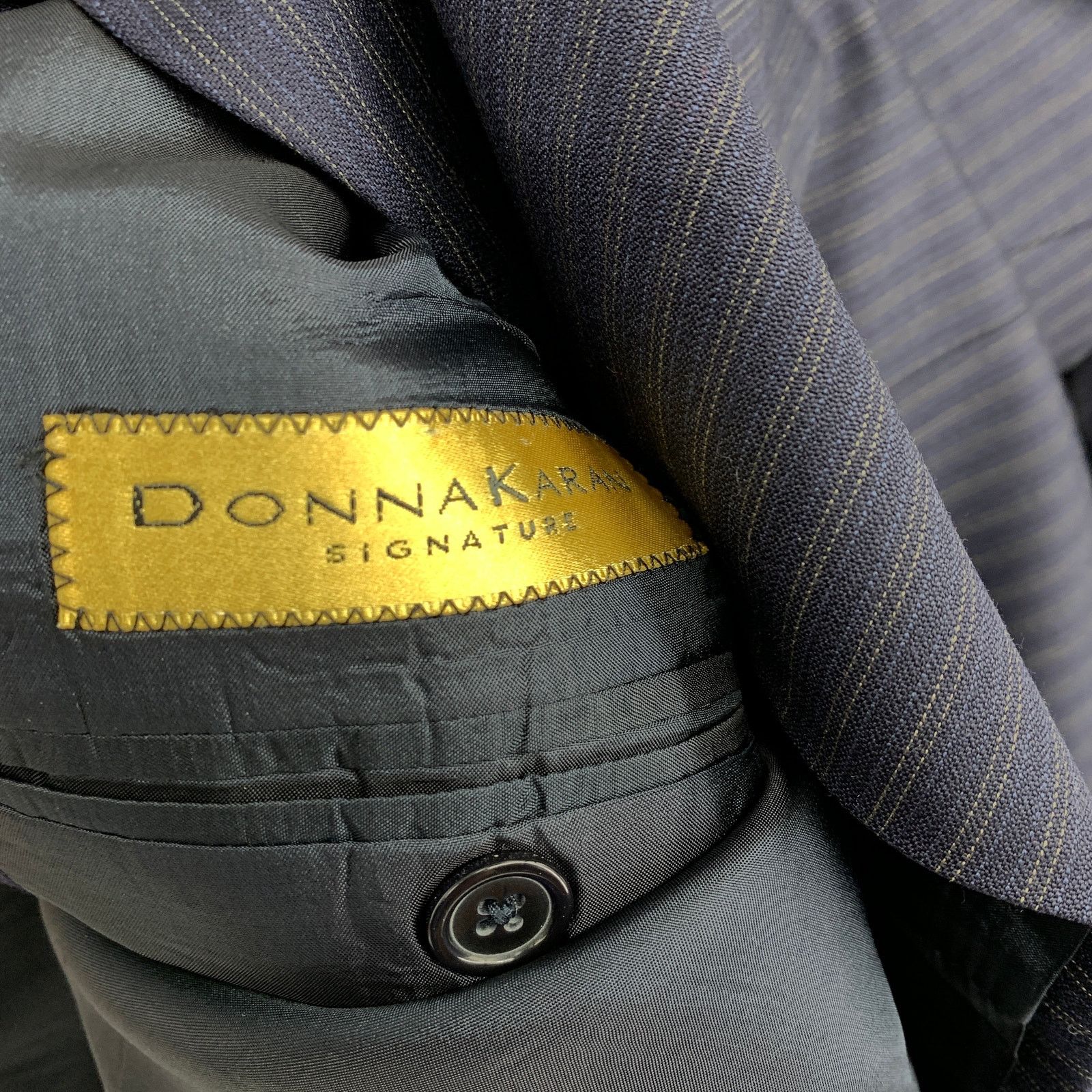 Donna Karan Donna Karan Blazer Jacket Mens 48L Navy Blue Pinstripe Wool Size 48L - 7 Thumbnail