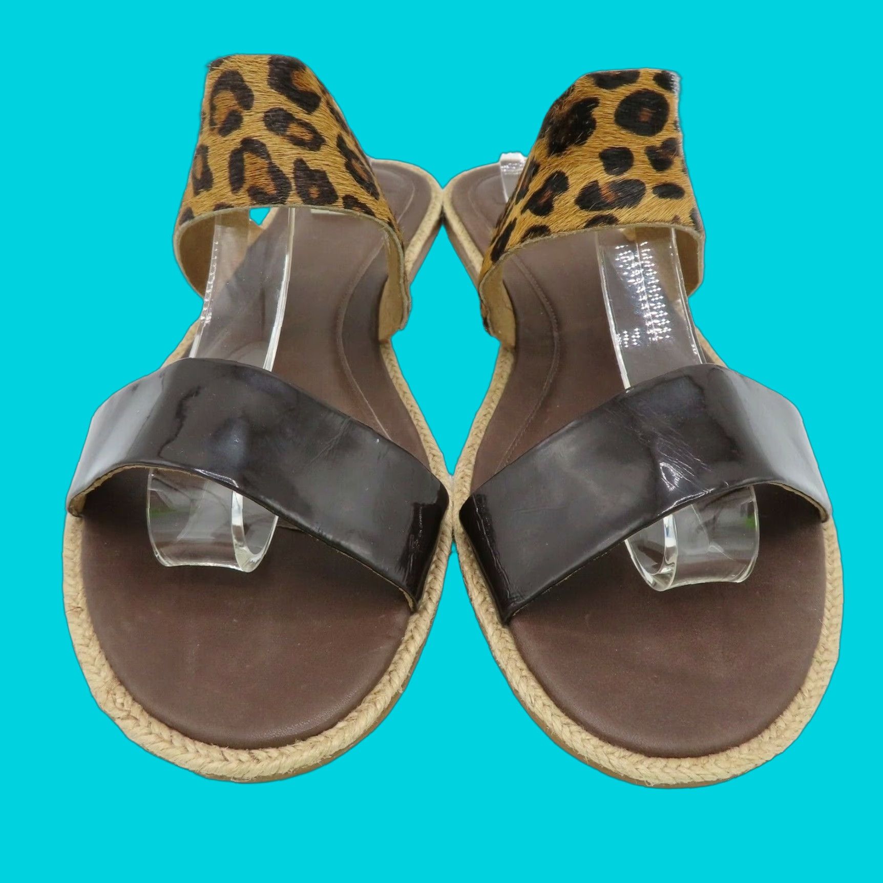 Ugg UGG Women Amalia Leopard Leather Flat Slide Sandals 9.5 Brown Animal Print Slip On Vintage: No Womens Size US 10 / IT 40 - 1 Thumbnail