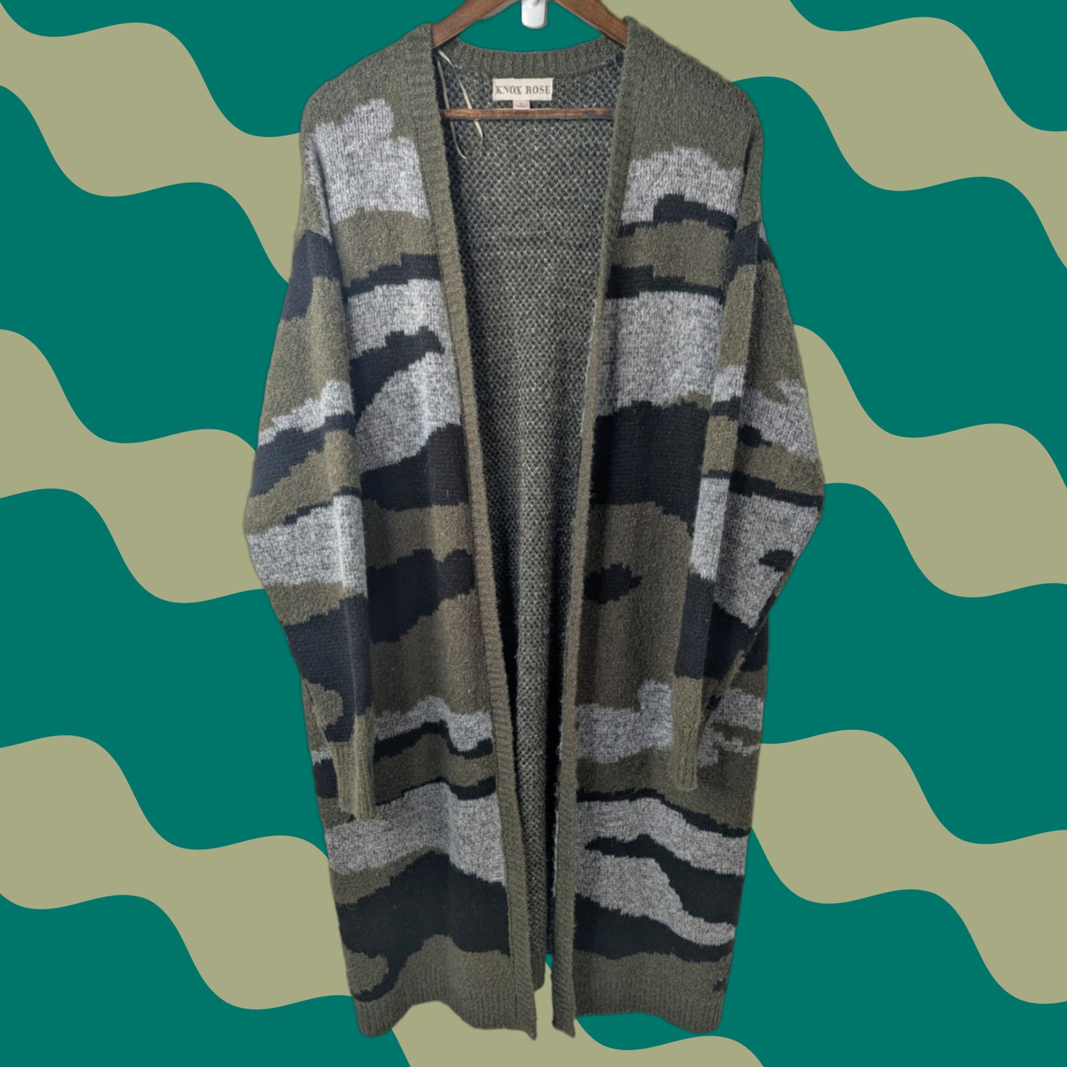Vintage VINTAGE Knox Rose Camo Cardigan Women Sweater Large Olive Long Sleeve Open Front Boho Size L / US 10 / IT 46 - 1 Thumbnail