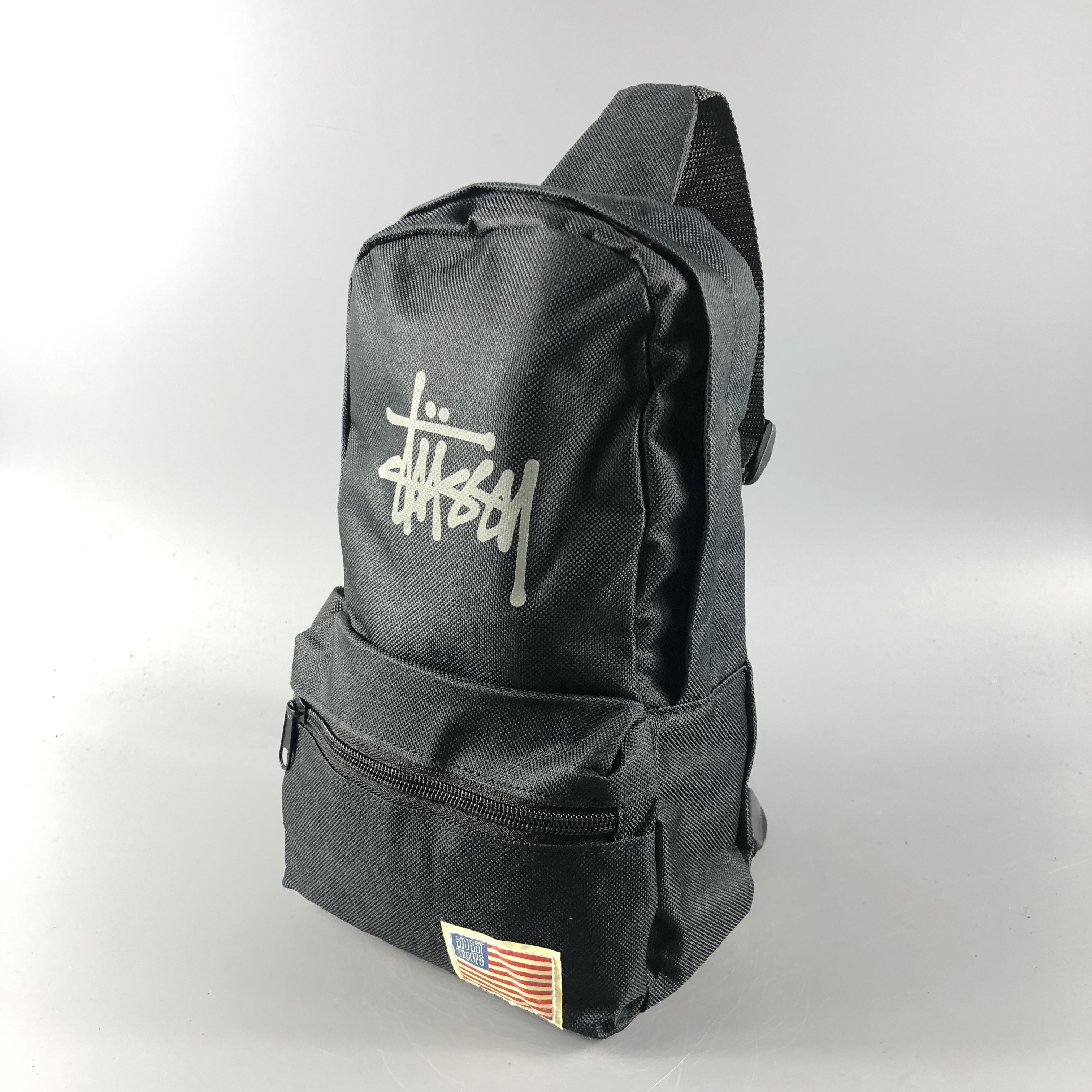 Stussy Troops Crossbody Bag Canvas Sling Shoulder Black Rare