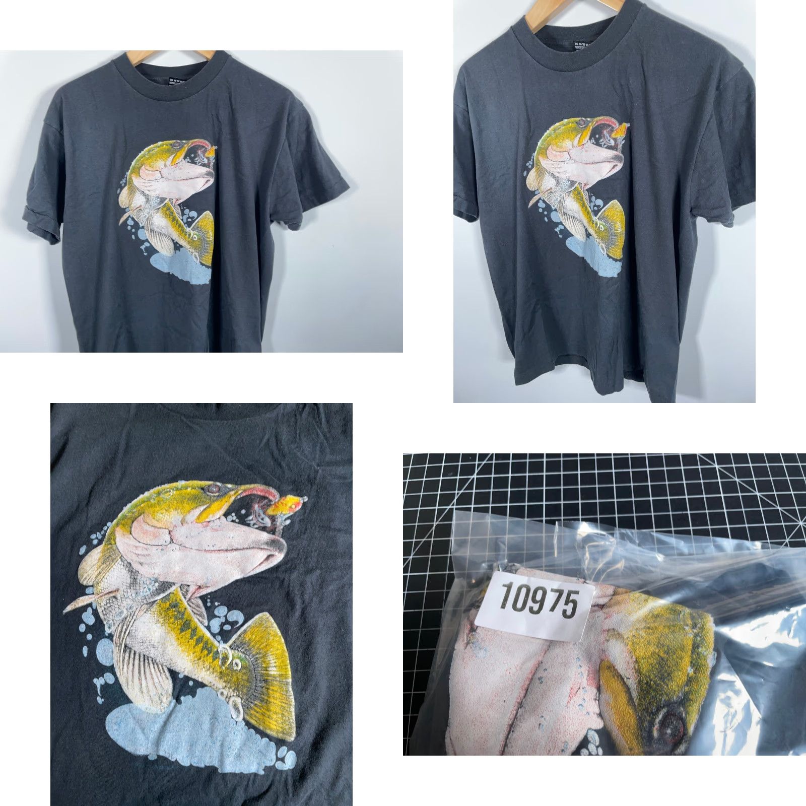 Fruit Of The Loom VINTAGE 90s Bass Fishing T-Shirt Fruit of the Loom Black XL Men Short Sleeve Crew Neck 50/50 Single Stitch Graphic Print Adult Large Size US L / EU 52-54 / 3 - 8 Thumbnail