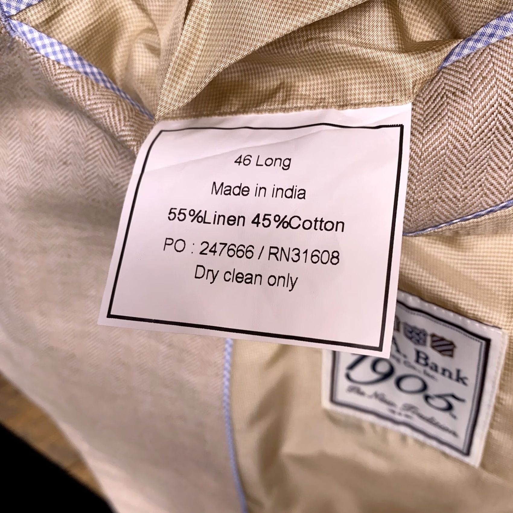 Jos. A. Bank Jos. A. Bank Sport Coat Mens 46 Long Tan Herringbone Linen Blend Slim Single-Breasted 2-Button Notch Lapel Long Jacket Chest 48 Vintage: No Size US S / EU 44-46 / 1 - 7 Thumbnail
