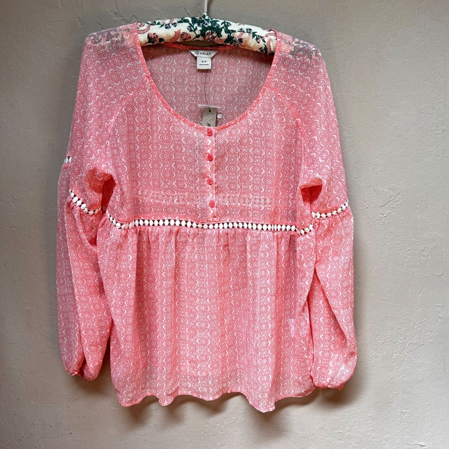 Ariat Ariat Blouse Long Sleeve Boho Top Pink Small New Size S / US 4 / IT 40 - 2 Thumbnail
