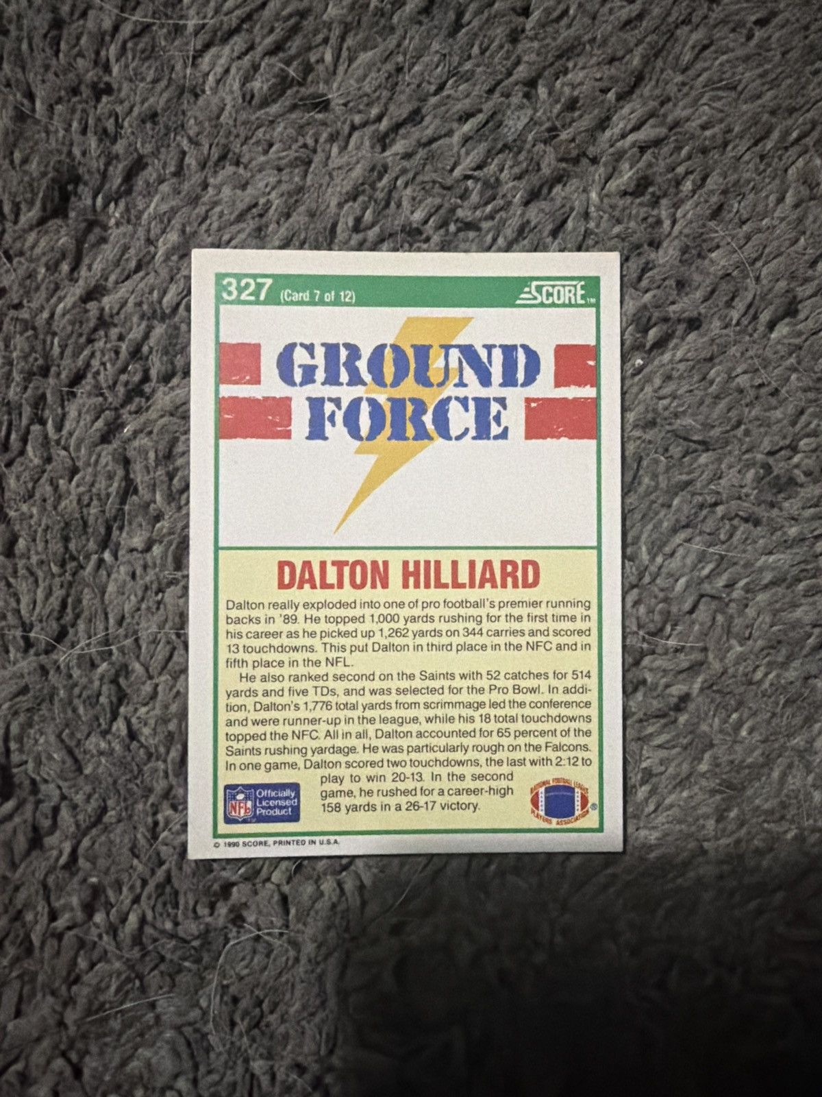 NFL 1990 Score #327 Dalton Hilliard Card Size ONE SIZE - 2 Thumbnail