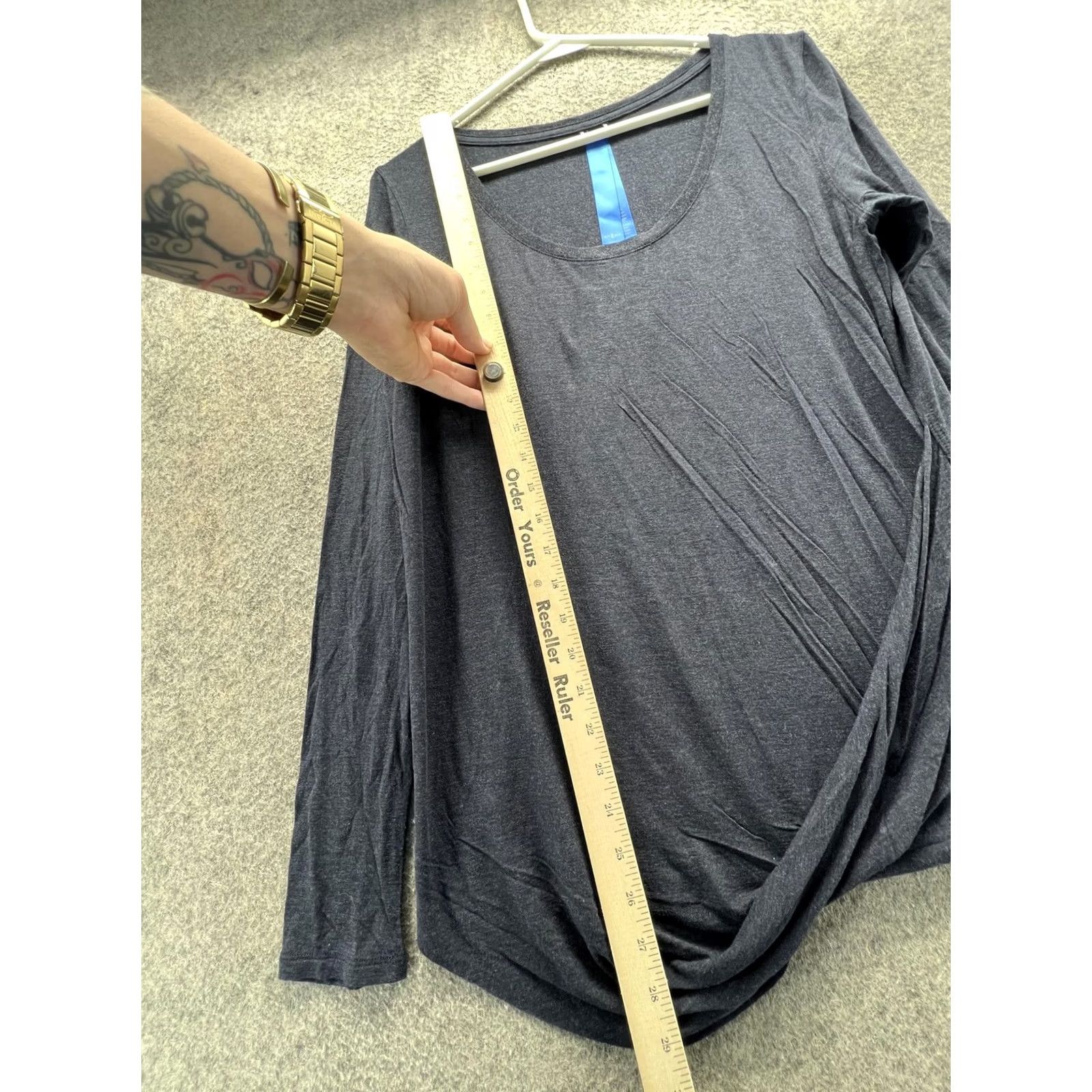 Vintage Kit And Ace Shirt Womens 10 Gray Scoop Neck Long Sleeve Jersey Top Draped Hem Size L / US 10 / IT 46 - 3 Thumbnail