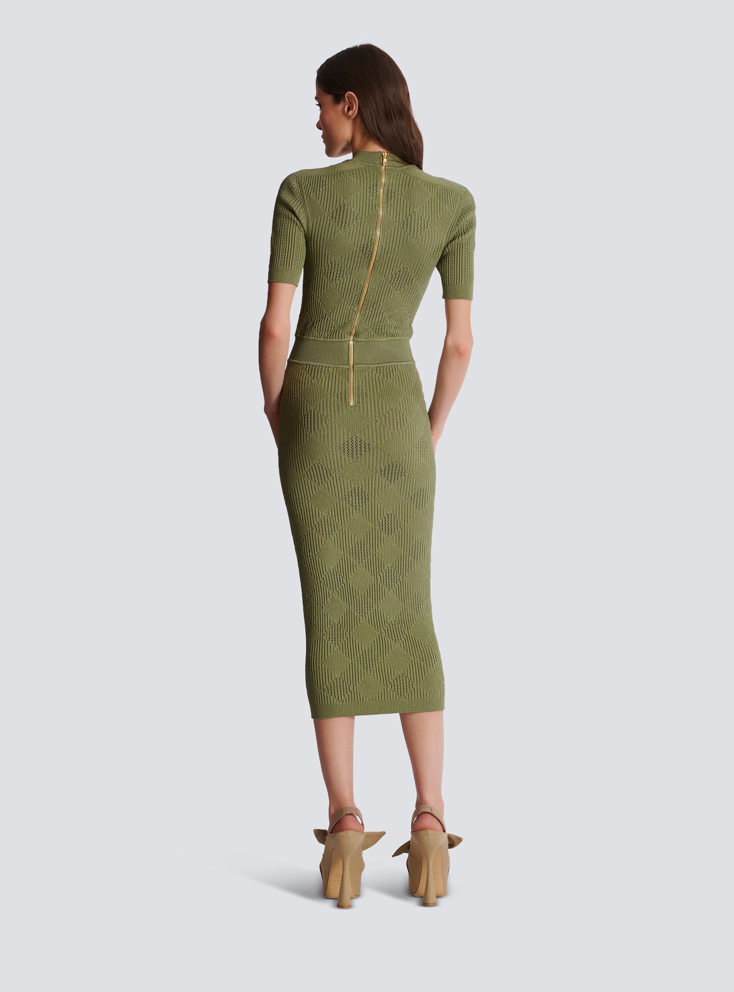 Balmain o1s1wg111025 Gingham Midi Dress in Green Size S / US 4 / IT 40 - 3 Thumbnail