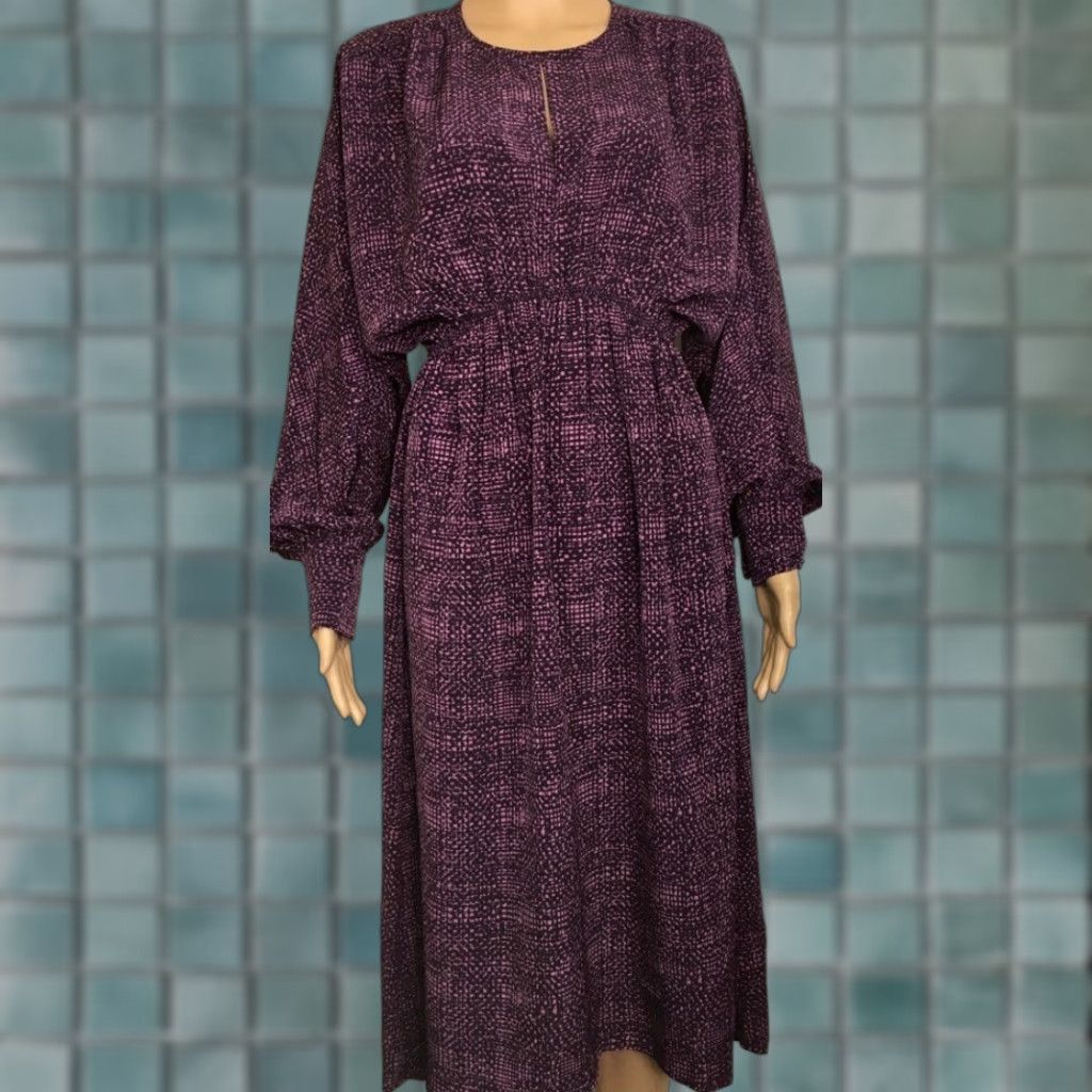 Vintage Prologue Dress Womens S Purple Geometric Keyhole A Line Crew Neck Long Sleeve Midi Button Elastic Waist New Size S / US 4 / IT 40 - 1 Thumbnail