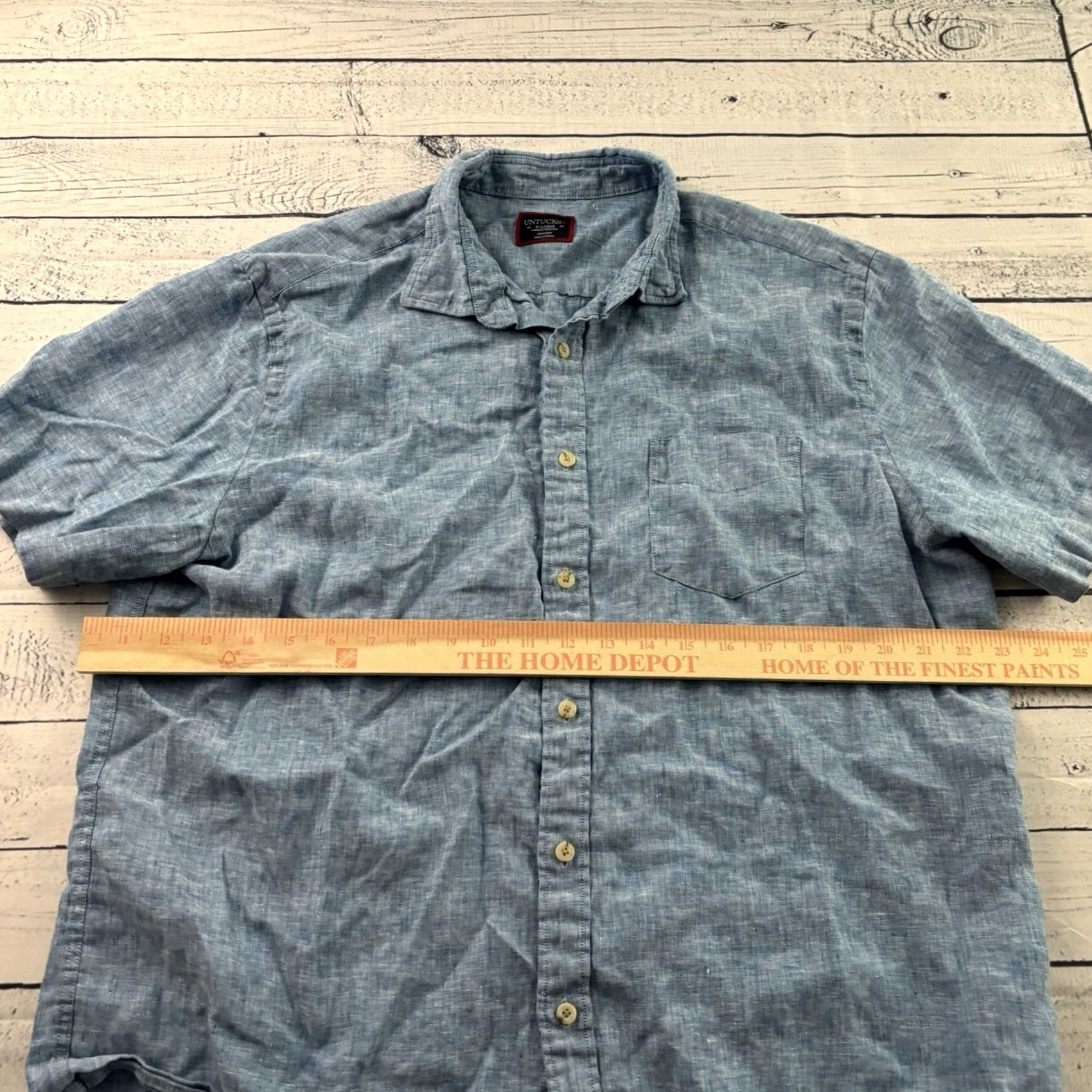 UNTUCKit UNTUCKit Linen Shirt Blue 100% Linen Wrinkle Resistant Short Sleeve Button-Front Men's XL Shirts Size US XL / EU 56 / 4 - 4 Thumbnail