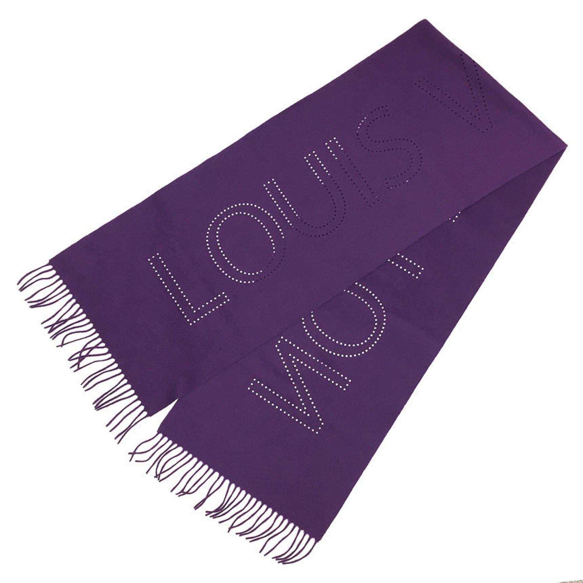 image of Louis Vuitton Escharpe Lv Perfot Punching Muffler 401552 Dark Purple Cashmere Shawl Aq9427, Women's