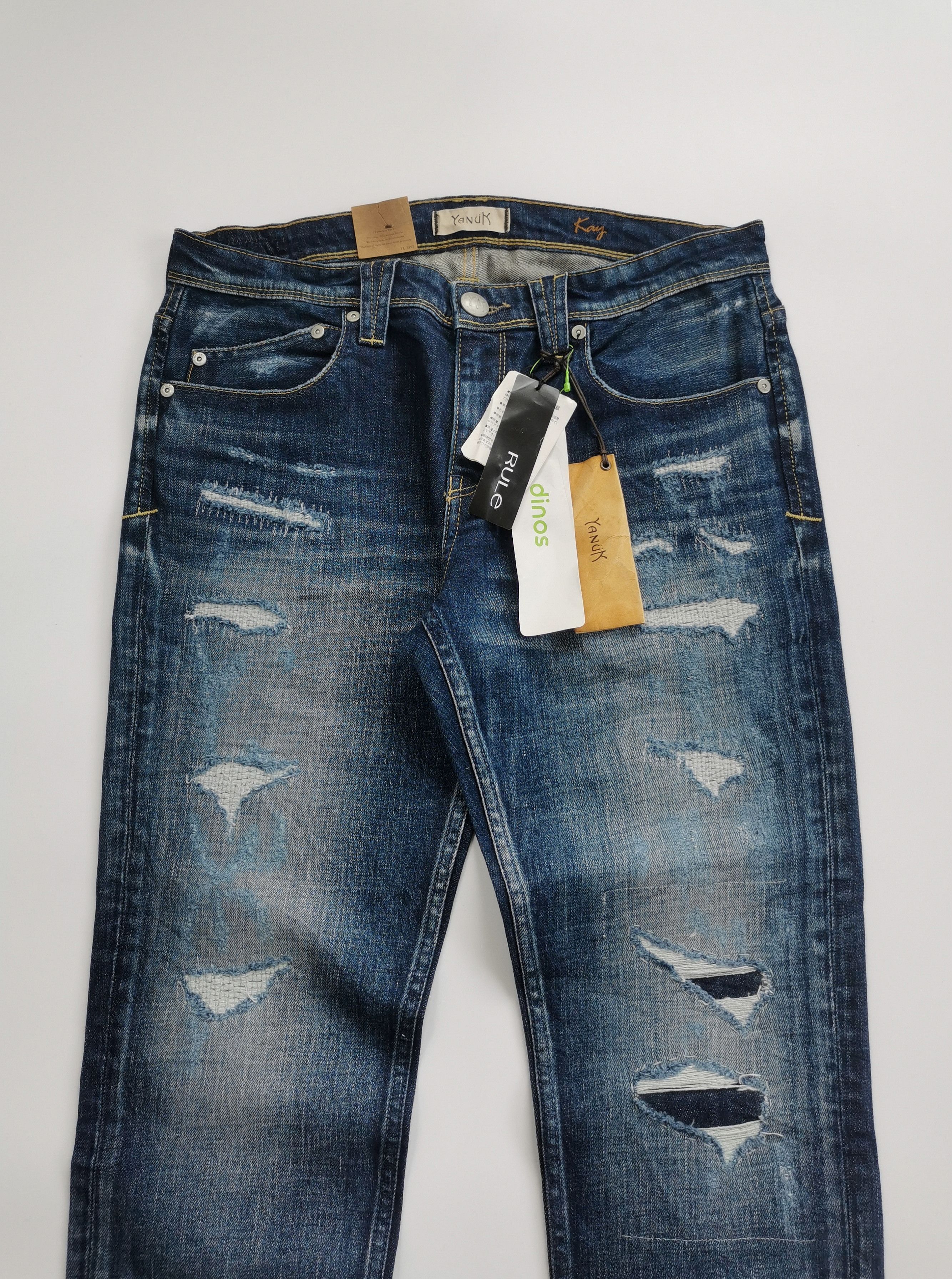 Kapital Yanuk "Dino Rule" Distressed Slim Straight Denim Jeans (NWT) Size US 31 - 9 Thumbnail