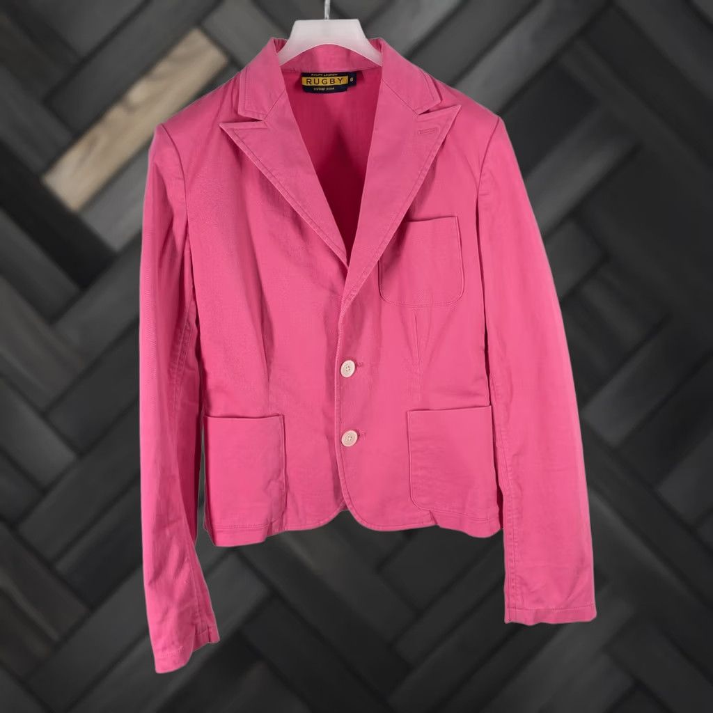 Ralph Lauren VINTAGE Ralph Lauren Rugby Blazer Pink Cotton Women 6 Preppy Academia Jacket Woolly? Size M / US 6-8 / IT 42-44 - 1 Thumbnail