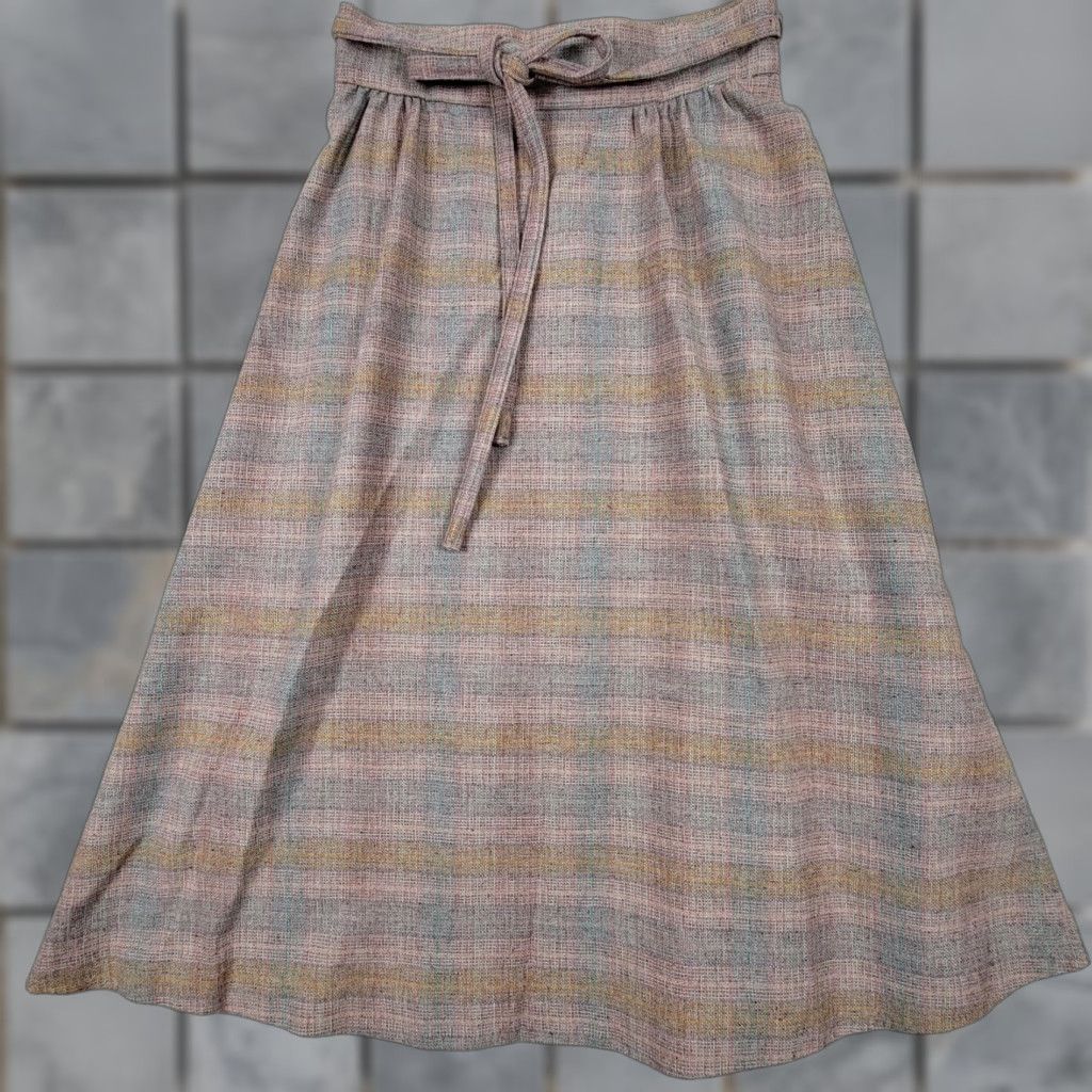 Pinko VTG Clya Skirt Womens 12 Pink Plaid Wool Belted Long 24x28 Tweed Zipper Button 80s 90s Preppy Size 34" / US 12 / IT 48 - 1 Thumbnail