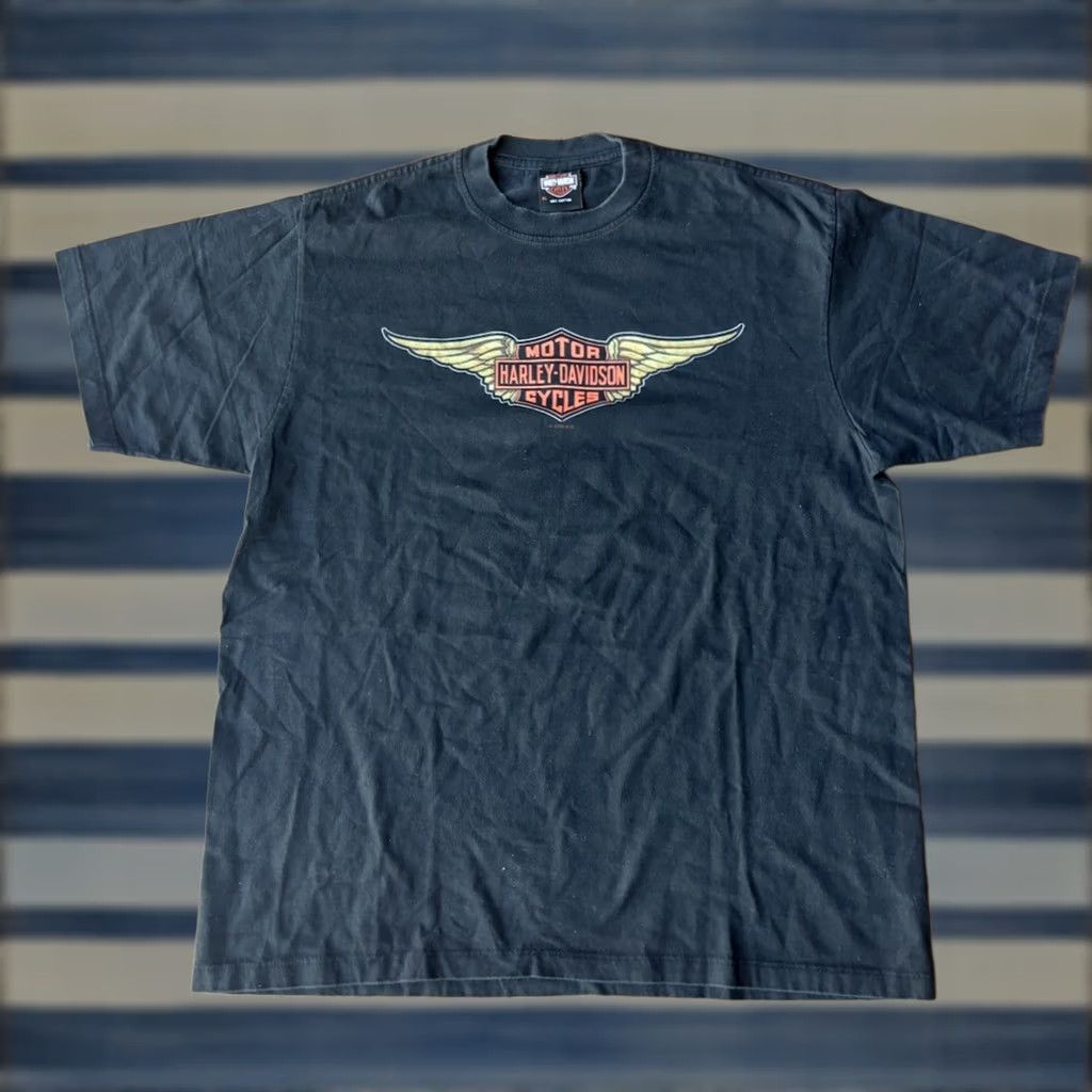 Harley Davidson VINTAGE Harley-Davidson St Maarten Wings T-Shirt XL Black Cotton Knit Crew Neck Short Sleeve Mens Biker 90s USA Logo Size US XL / EU 56 / 4 - 1 Thumbnail