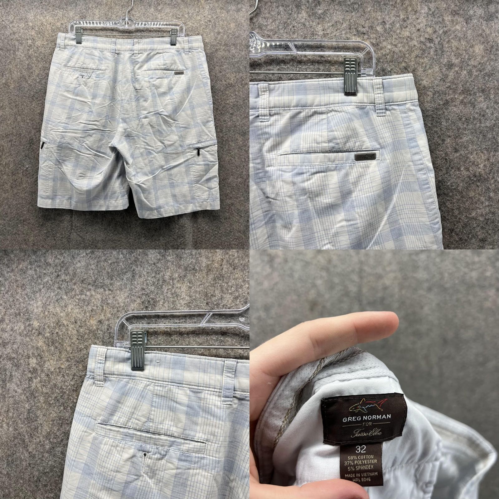Vintage Greg Norman Shorts Men 32 Blue Chino Polyester Spandex Glen Check Flat Front Size US 32 / EU 48 - 8 Thumbnail