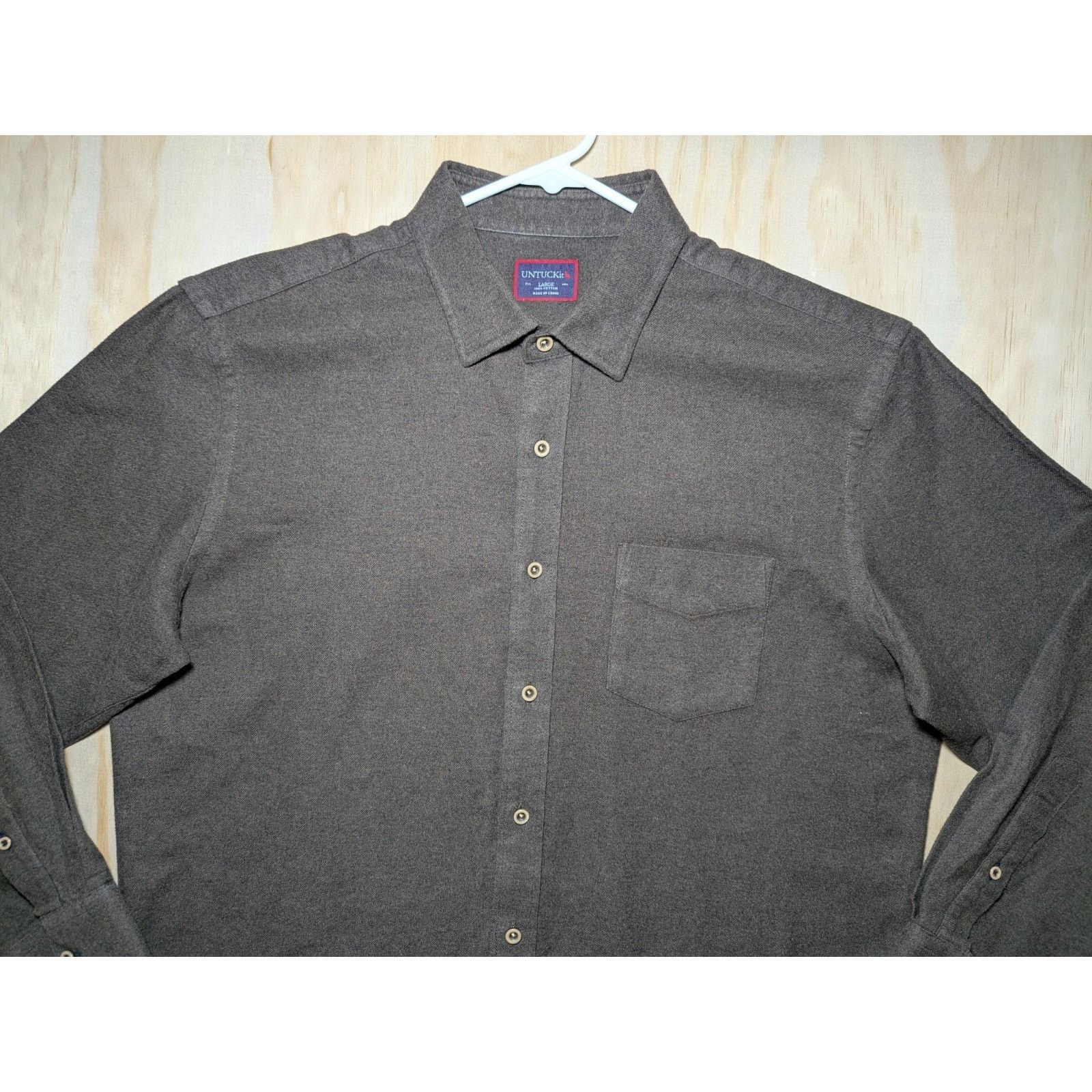 UNTUCKit UNTUCKit Men's Large Flannel Shirt Solid Brown Long Sleeve Size US L / EU 52-54 / 3 - 3 Thumbnail