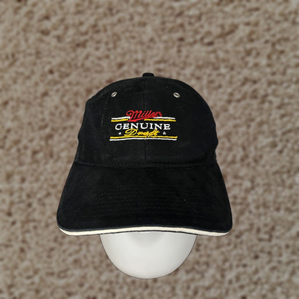 Vintage Miller Genuine Draft Hat Cap Strap Back Adult One Size Black Cotton Blend / Falcon Headwear / Hat / Adult / One Size / Black / Baseball Cap / Mens Size ONE SIZE - 1 Thumbnail