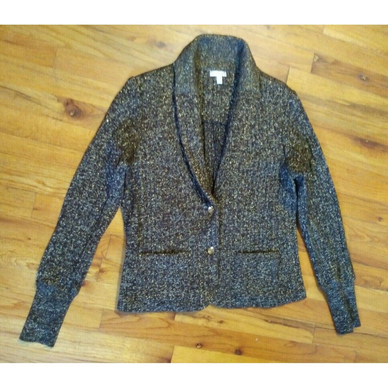 Designer Womens CACHE SWEATER Cardigan Sz L Brown Sparkle Button-up P Size L / US 10 / IT 46 - 2 Thumbnail